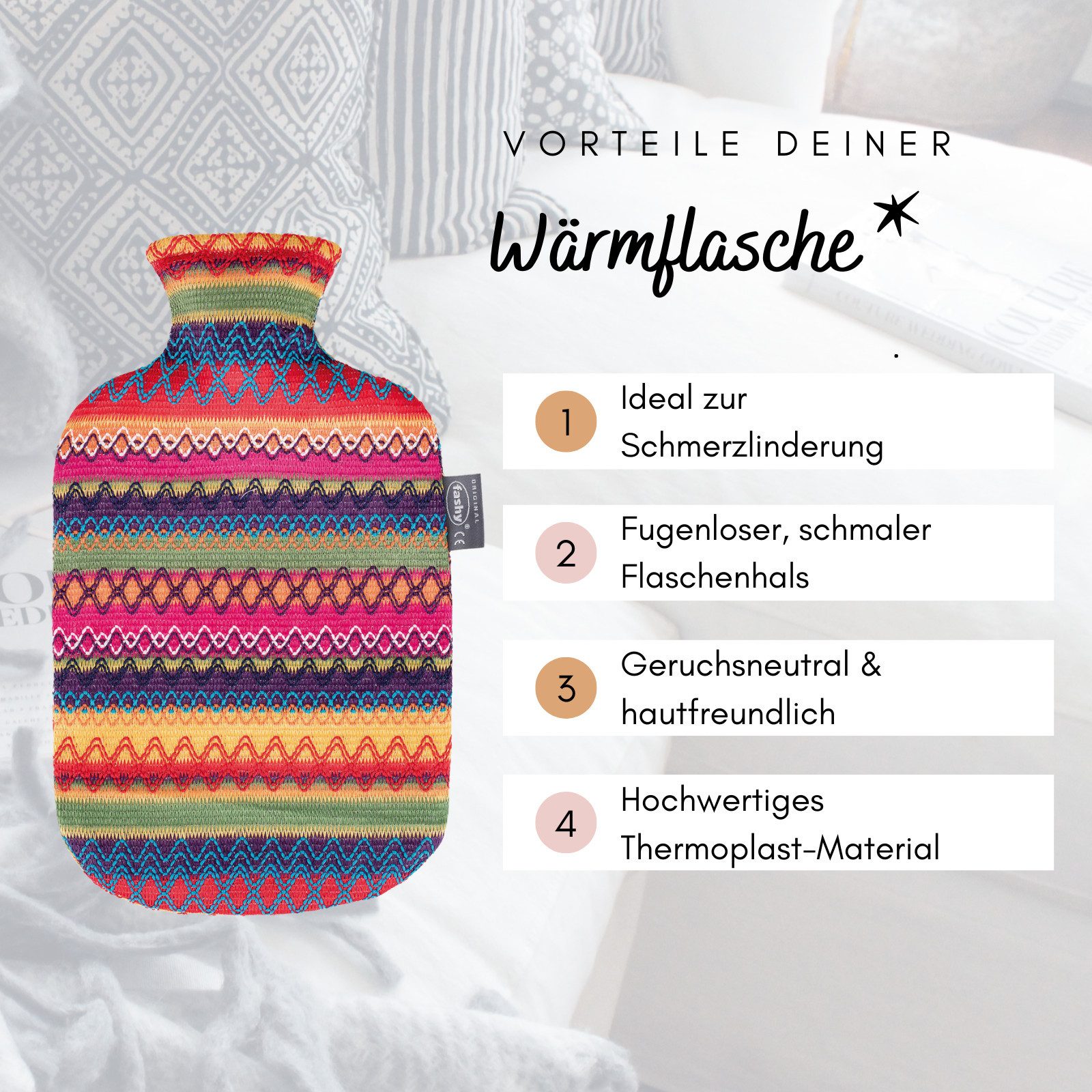 Fashy Wärmflasche Fashy Wärmflasche Peru Design, (1-tlg), Abnehmbarer Kuschelbezug
