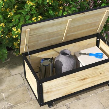 Outsunny Gartenbox 121L, aus Holz, Gartenbox, Auflagenbox mit Rollen (Aufbewahrungsbox, 1 St., Aufbewahrungskiste), für Balkon, Terrasse, Natur