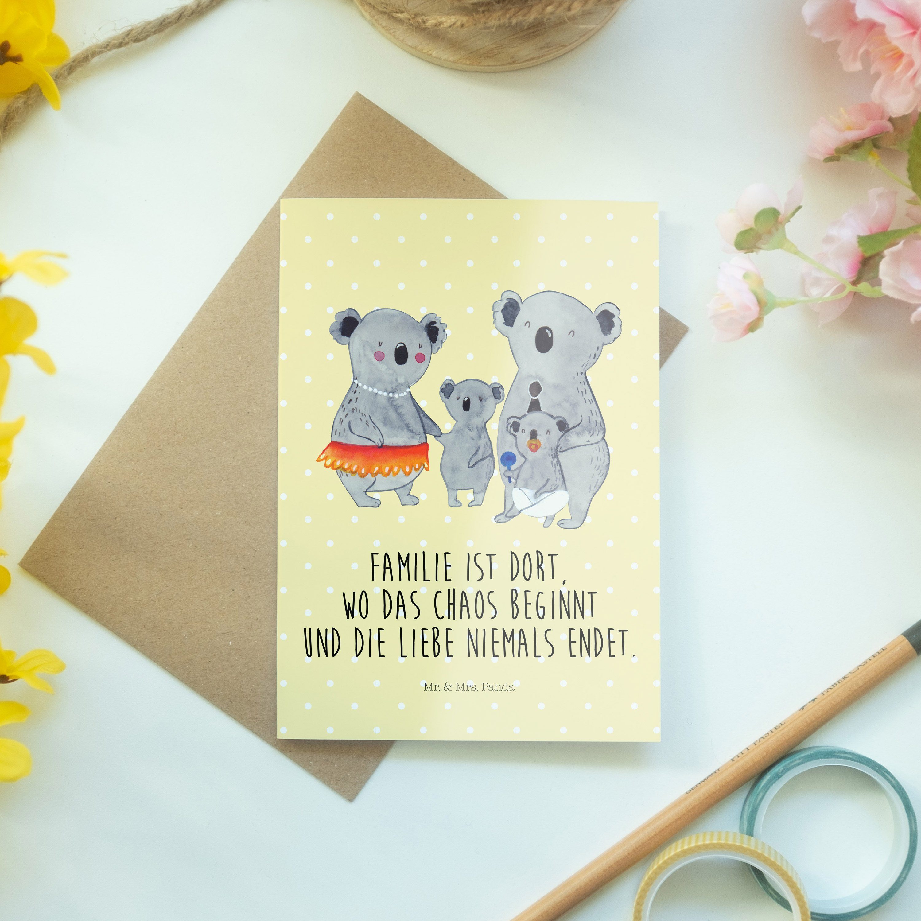 Familie Mr. - Koala Gelb Pastell Geburts Panda Mrs. Grußkarte & Opa, - Hochzeitskarte, Geschenk,