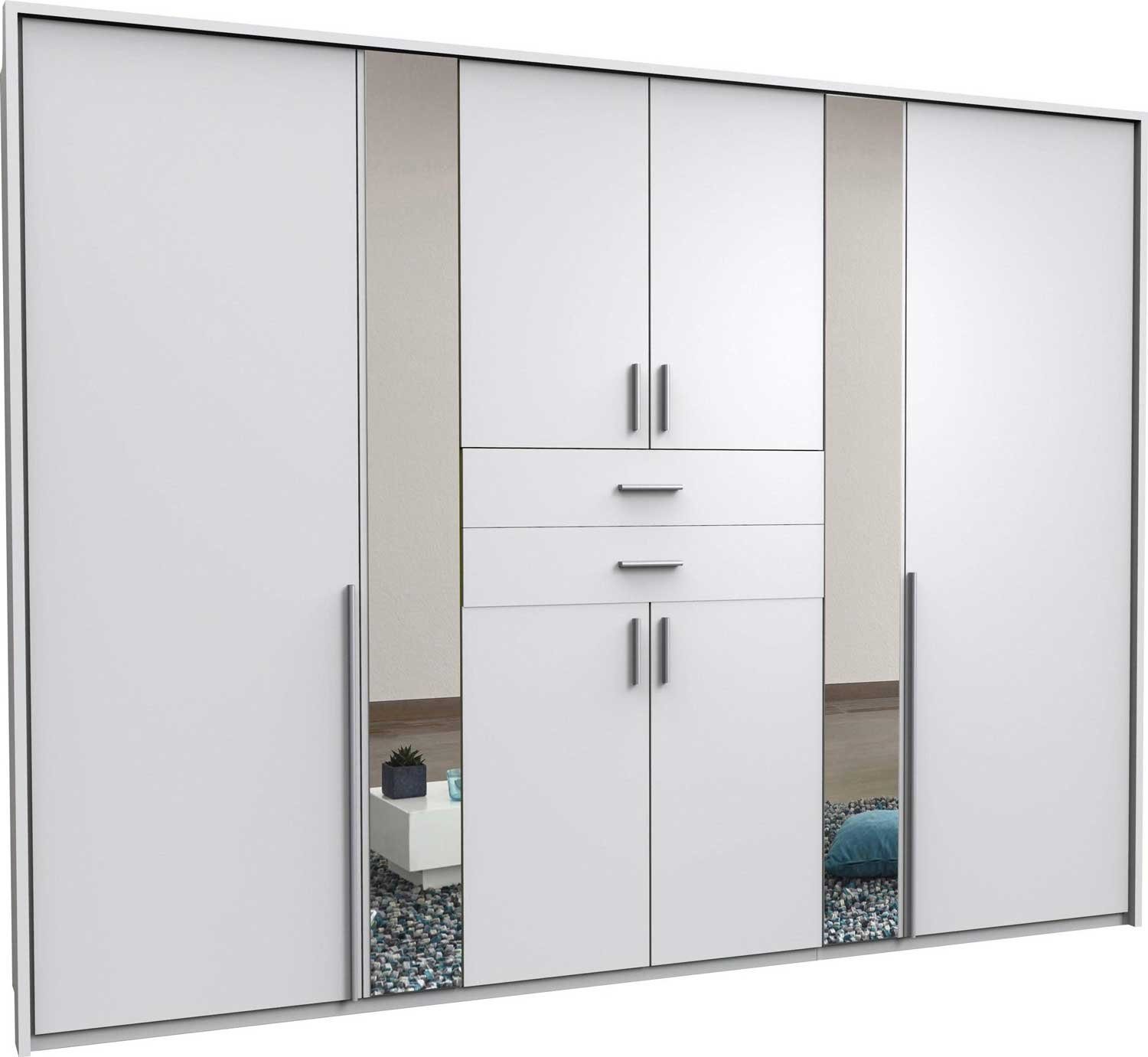 Wimex Kleiderschrank Vanea (mit Türen, Schubladen, Einlegeböden, Kleiderstangen, 1-St., moderne Optik, mit Spiegel, Kunststoffgriffe) 270x58x208cm 8-türig mit Spiegel weiß