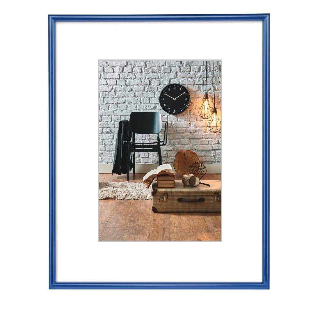 Hama Bilderrahmen Kunststoffrahmen Sevilla, Blau, Polystyrol, 29,7 x 42 cm DIN A3 | Bilderleisten