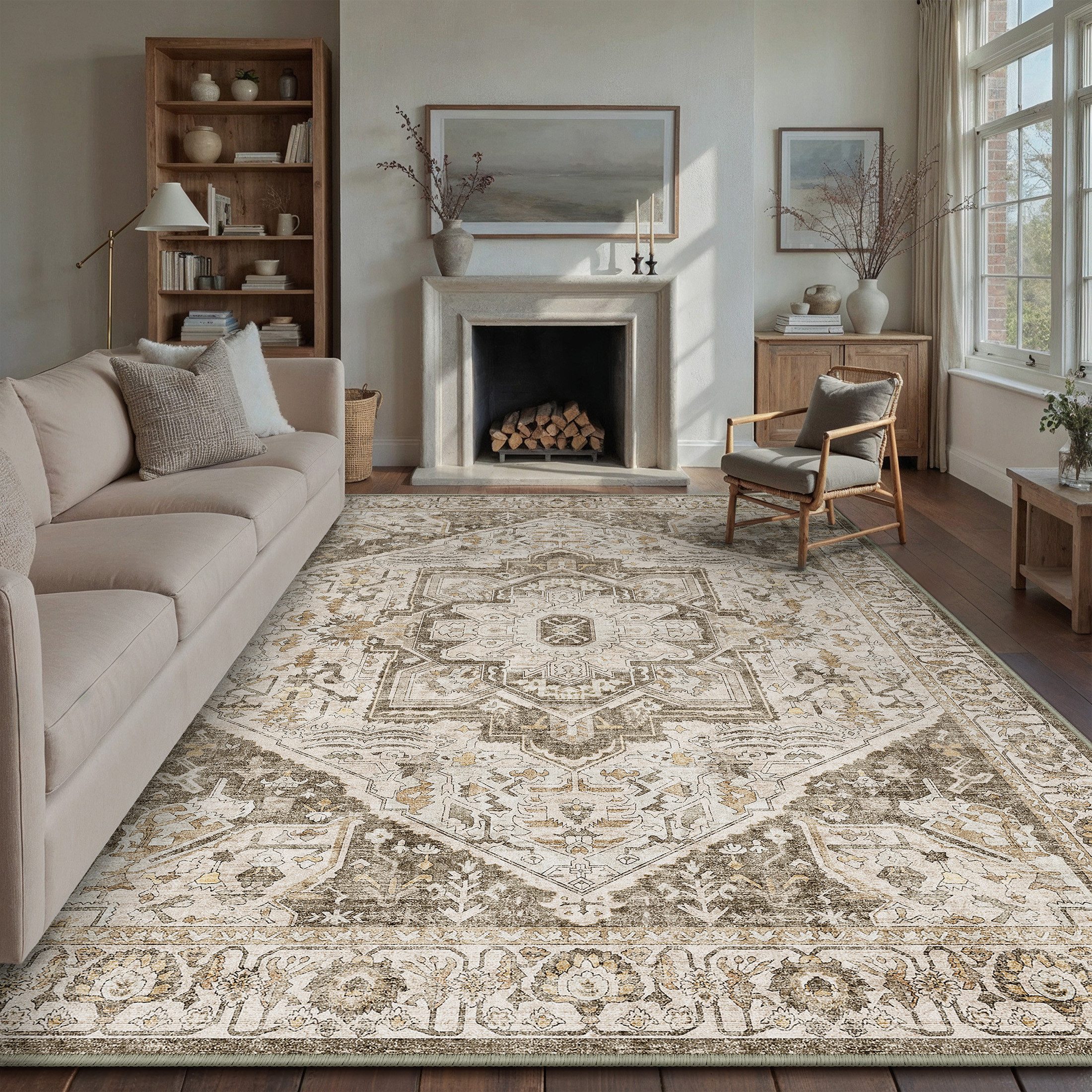 PURECOZY Teppich Vintage-Look Kurzflor, Waschbar, Rutschfest & Pflegeleicht, rechteckig, Höhe: 6.1 mm, geeignet für verschiedene Innenräume, 60 x 90 cm