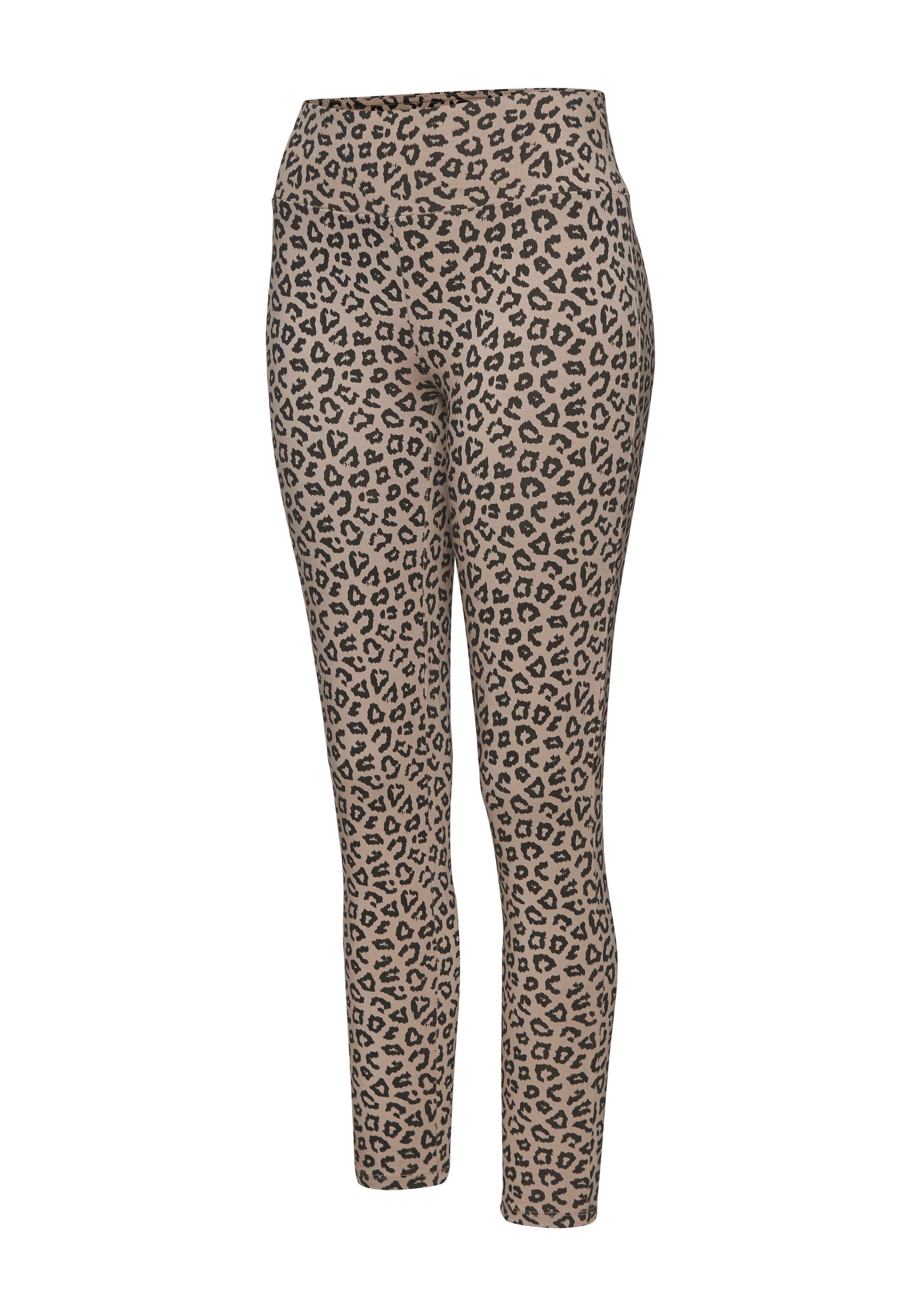 LASCANA Leggings Sweatleggings mit breitem Bündchen im Leo-Print, Loungewear
