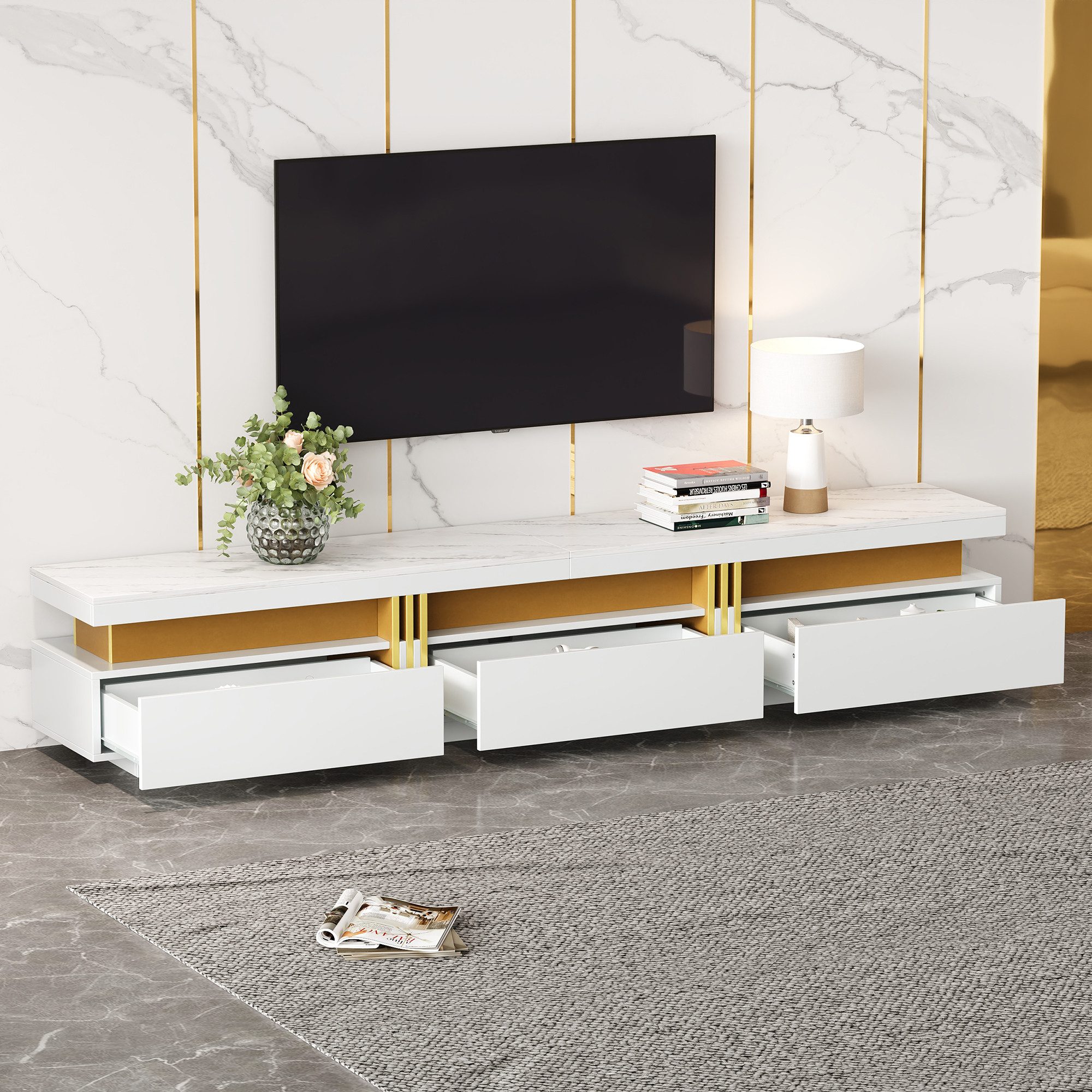 OKWISH Lowboard mit Marmor-Optik (TV-Board, TV-Kommode, günstig online kaufen
