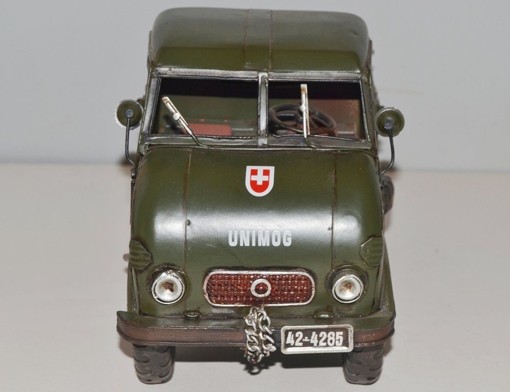 JS GartenDeko Modellauto Blechauto Modellauto Oldtimer Automarke Unimog Modell Typ 401 L 32 cm