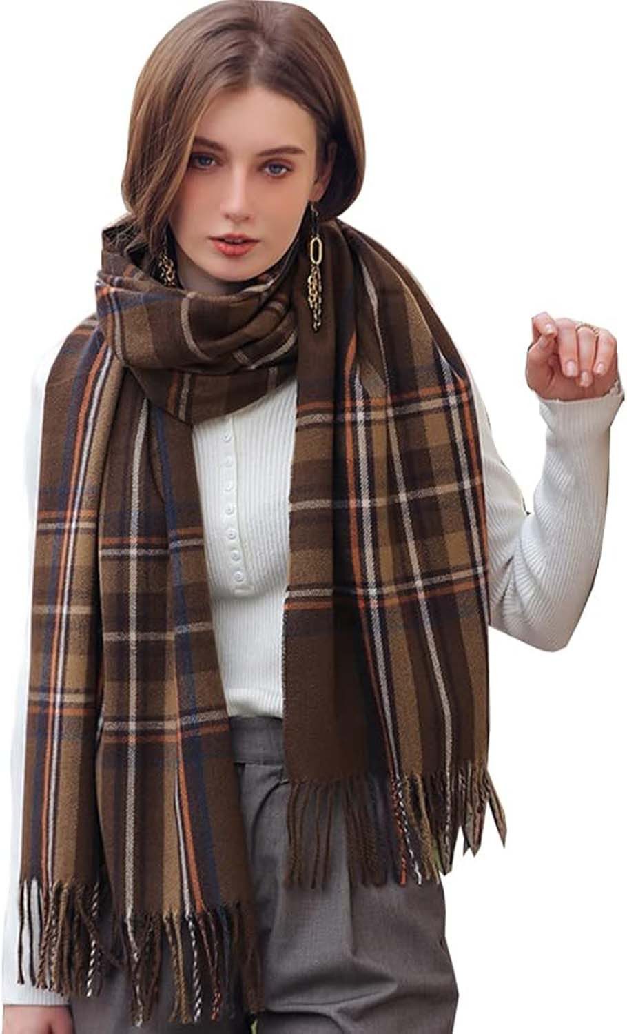 Coonoor Wollschal Damen Schal,kuschelweich Karo,Winter Schal Poncho Qualität mit Fransen