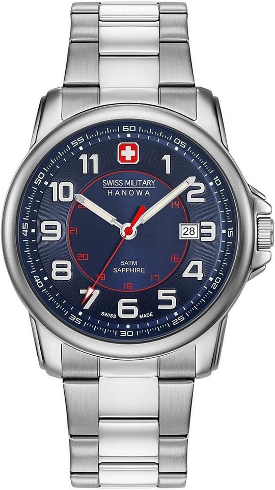 Swiss Military Hanowa Schweizer Uhr SWISS GRENADIER, 06-5330.04.003,  Edelstahlgehäuse, silberfarben, Ø ca. 43 mm