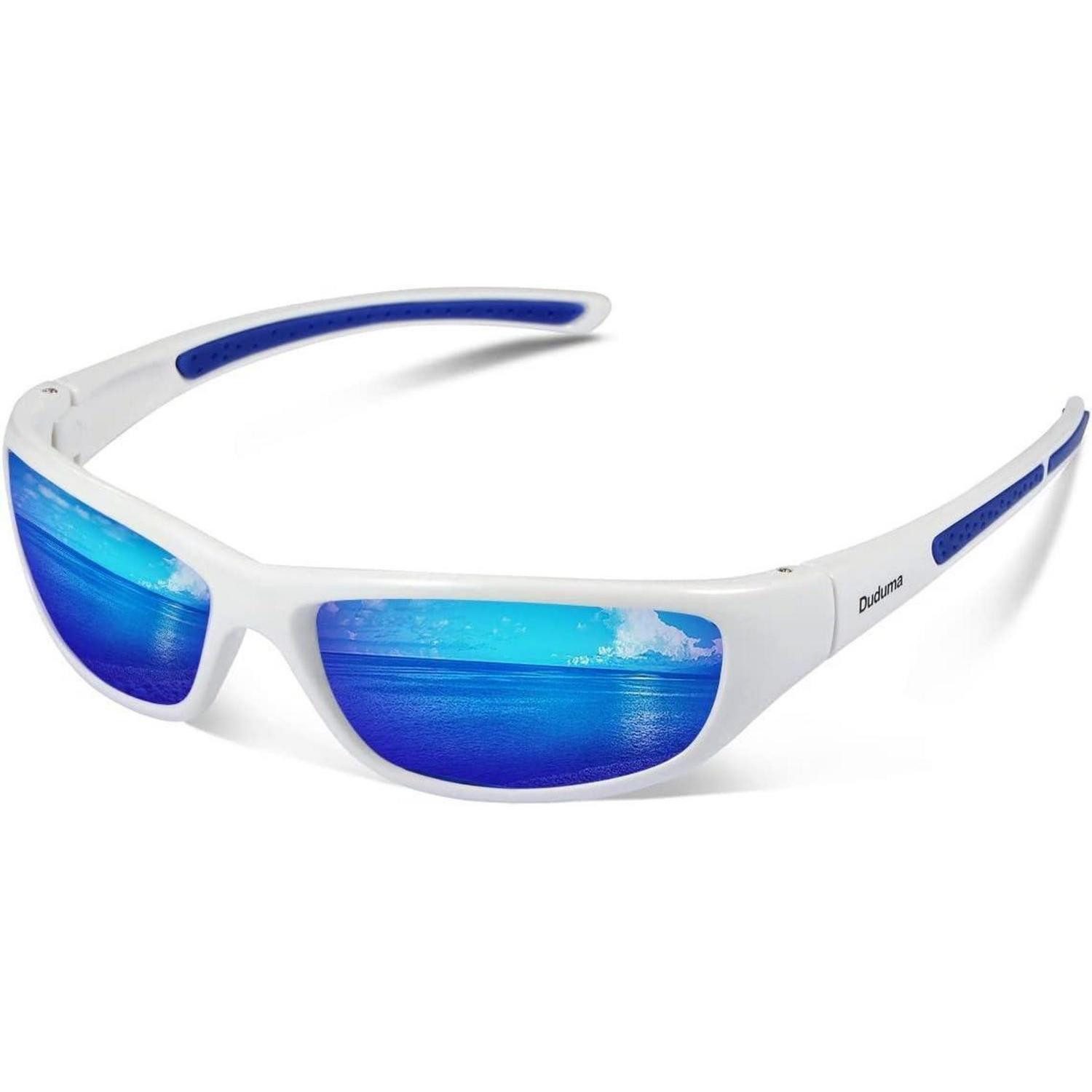 Fahrradbrille Sonnenbrille polarisiert Herren Fahrrad Weiß Rahmen mit Blaue Linse