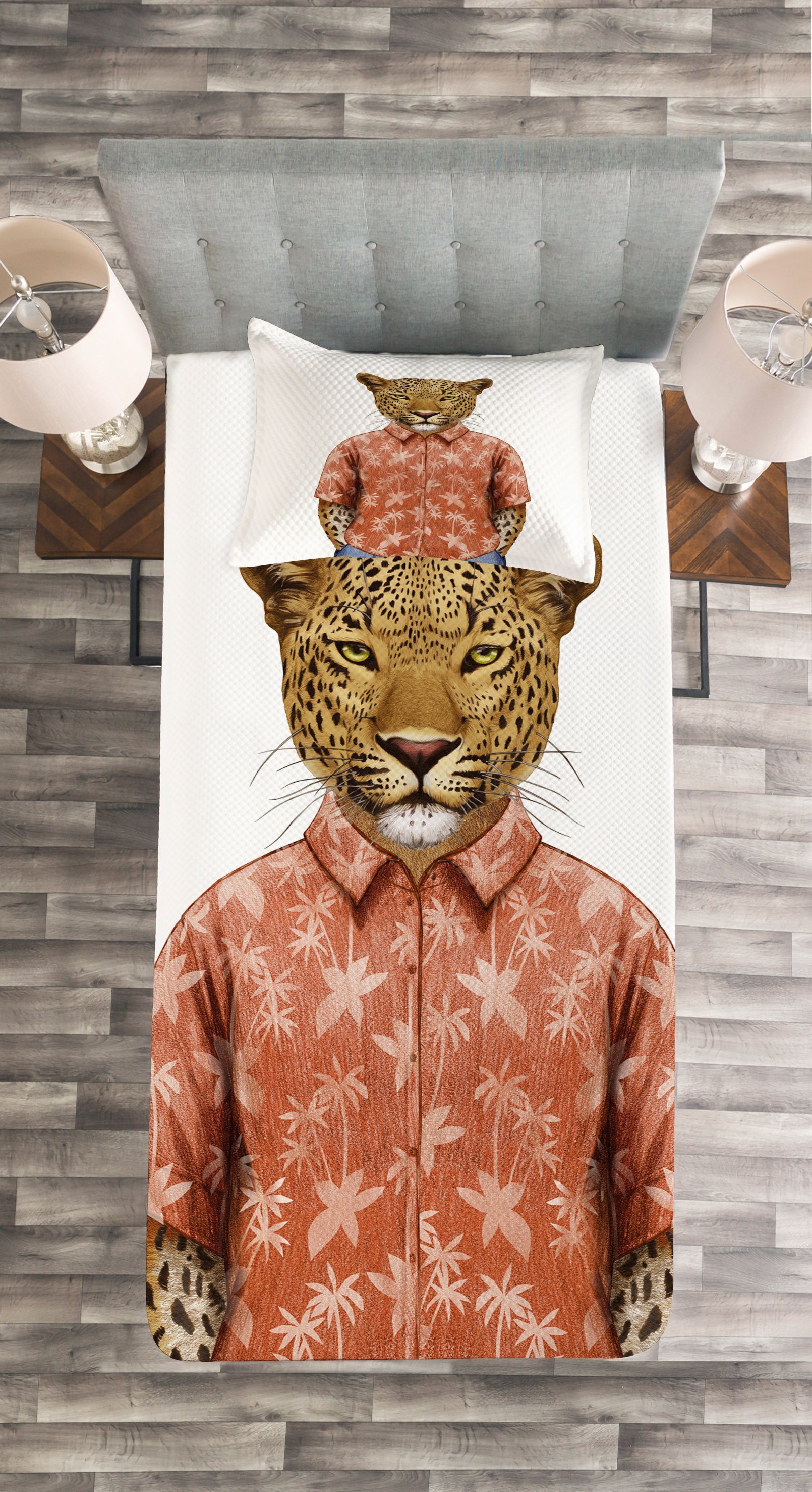 Sommer-Hemd einem Abakuhaus, Waschbar, Leopard mit Kissenbezügen in Tier Set Tagesdecke