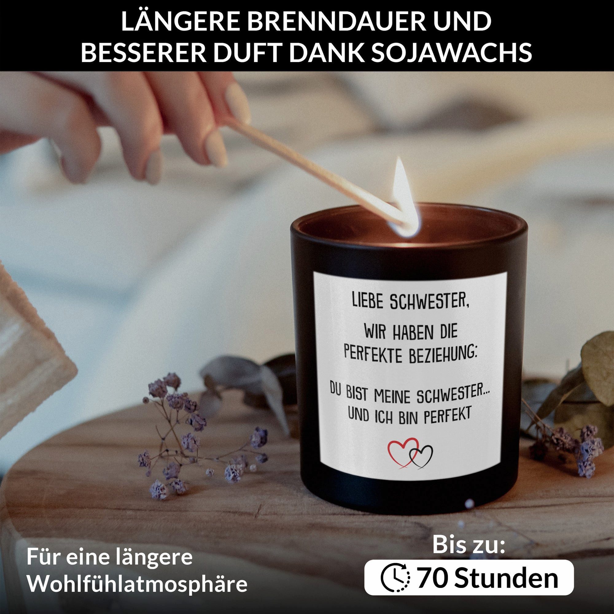 22Feels Duftkerze Deko Schwester Geschenk Bday Weihnachten Geschwister Frauen Mädchen, MADE IN GERMANY, Europäisches Sojawachs, Handgegossen – Bild 3 von 5