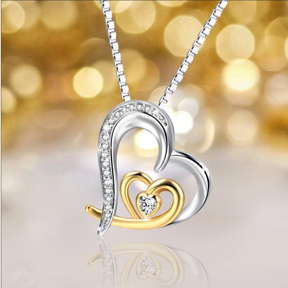 Idee Herz Halskette 2 Kette 925 Damen Liebe gold Silber für mit Anhänger farbig Liebesgeschenk Geschenk Frauen, Freundin Limana Herzkette