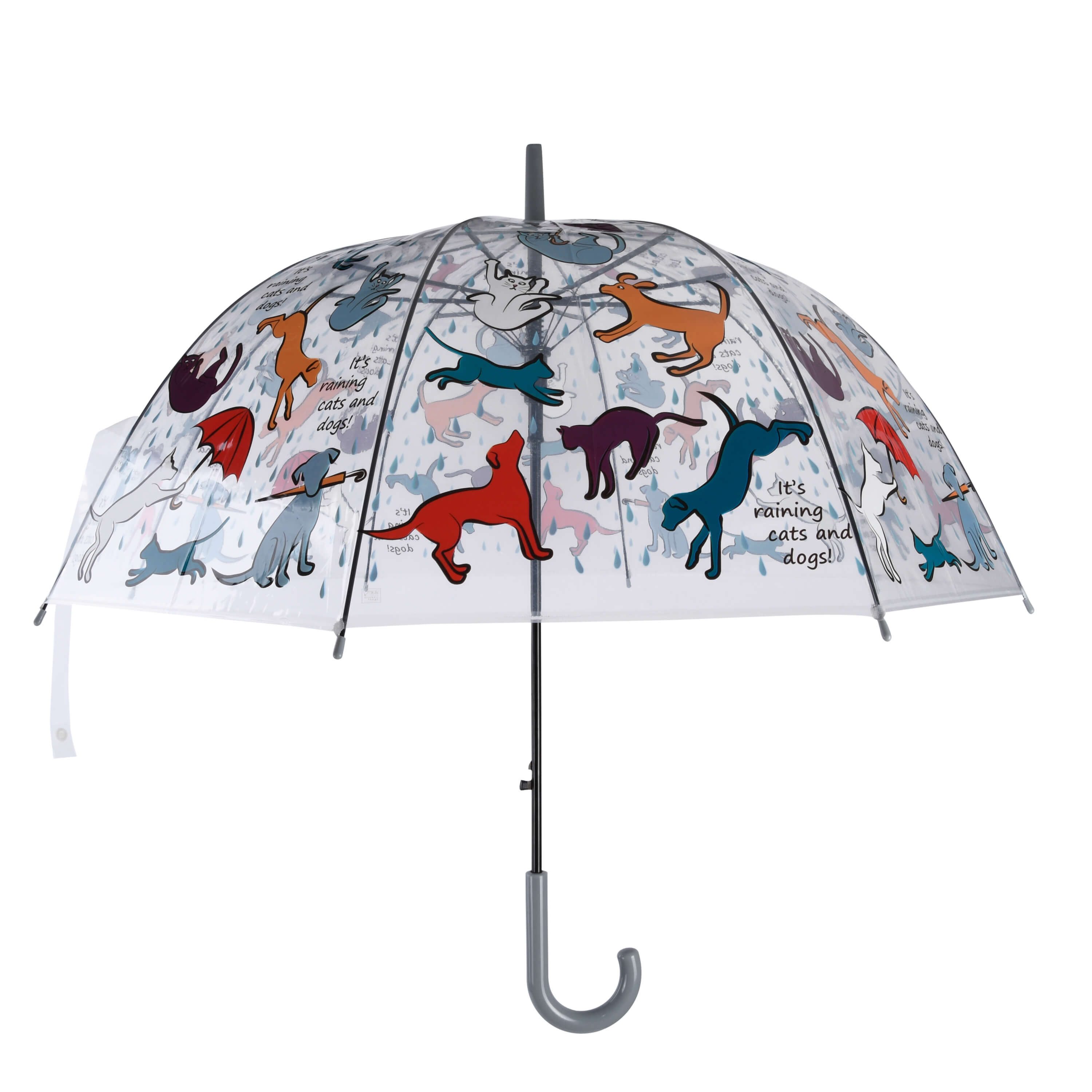esschert design Stockregenschirm Transparenter Regenschirm Öffnungsautomatik "Es regnet Katzen & Hunde"