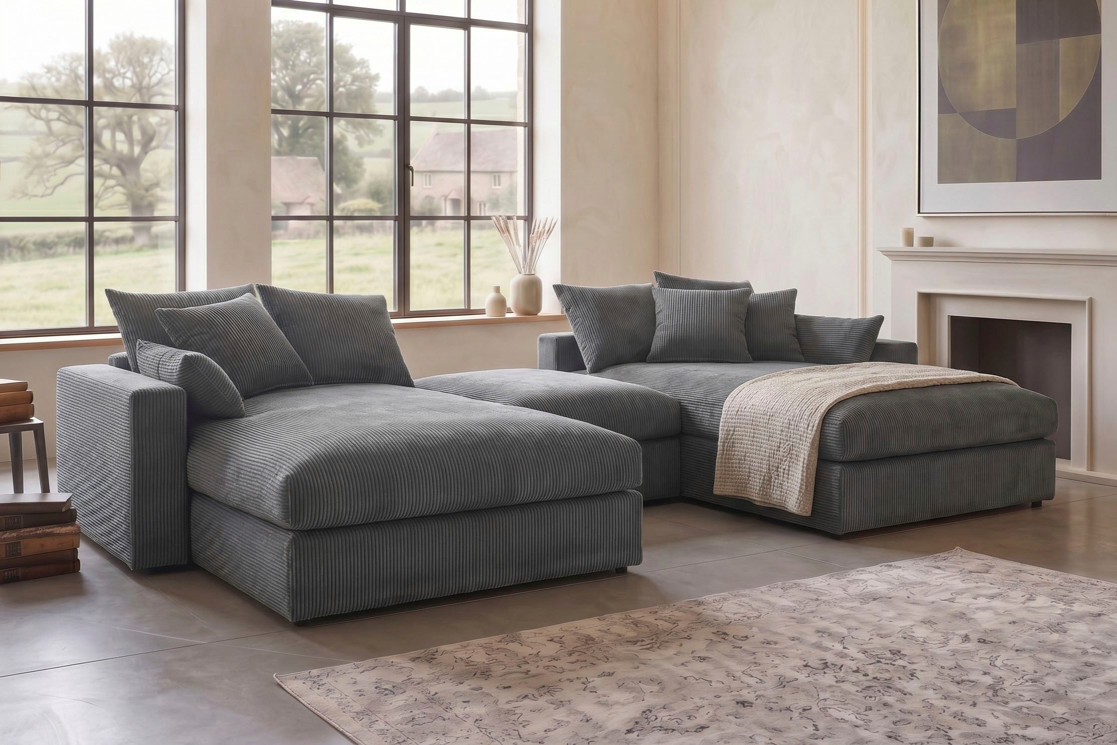 OTTO home Wohnlandschaft Cosy Lounge U-Form, Breite 385 cm, Mega-Sofa mit Cordstoff bezogen, mit Federkern & 5 Zierkissen