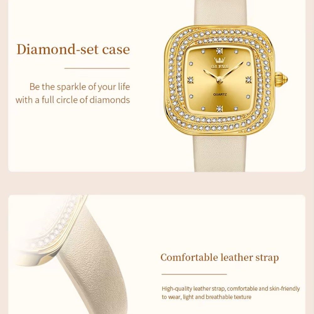 OLEVS Quarzuhr Damenuhr Olevs – Quadratisches Design mit Strass