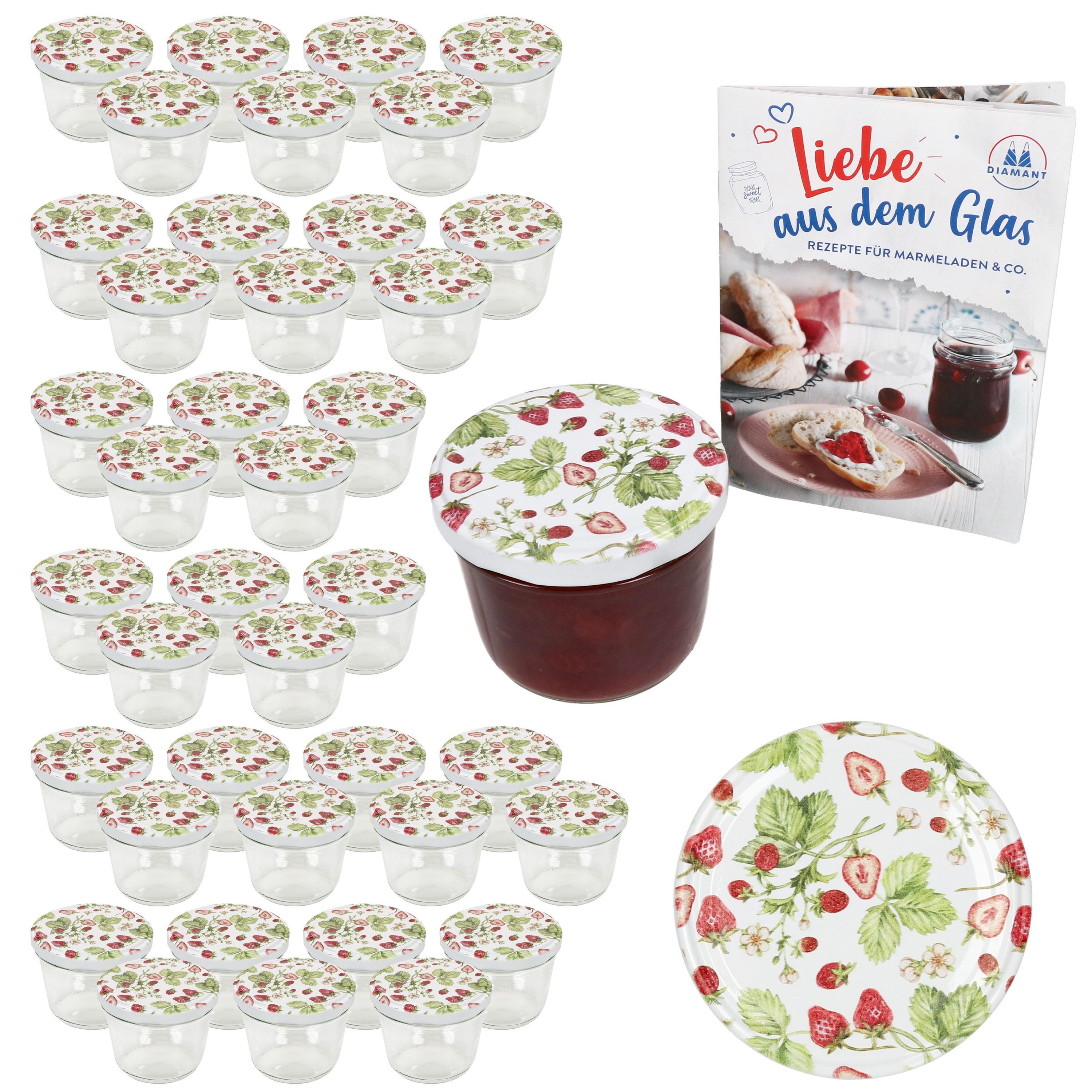 MamboCat Einmachglas 40er Set Sturzglas 230ml Einmachglas Wald-Erdbeere Deckel, Glas