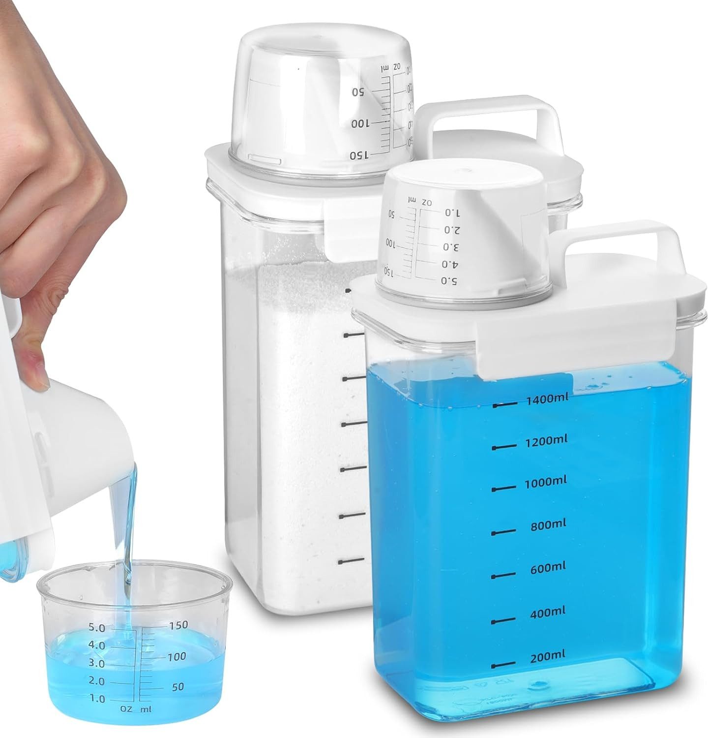 LEMLIT Aufbewahrungsbox 2 Stück 1800ML Luftdichter Waschmittelspender mit Messbecher (2 Stück, 2 St., 1800ML), Waschmittelbox Vorratsbehälter für Waschmittel Waschpulver