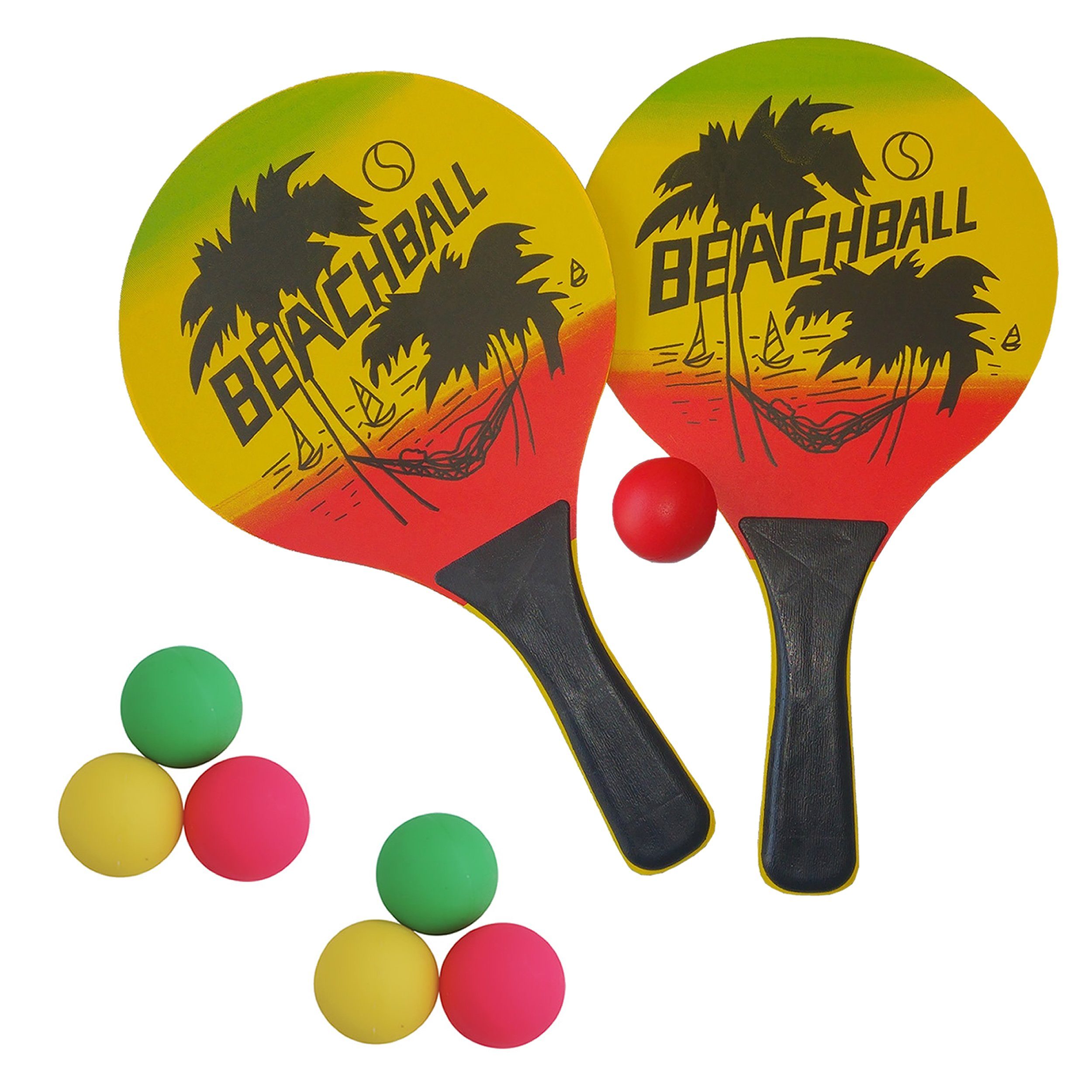 L.A. Sports Beachballschläger Beach-Ball Set Schläger aus Holz mit Ersatzbällen Garten Strandspiele, (Spiel-Set, mit Ersatzbällen), farbenfrohes Design