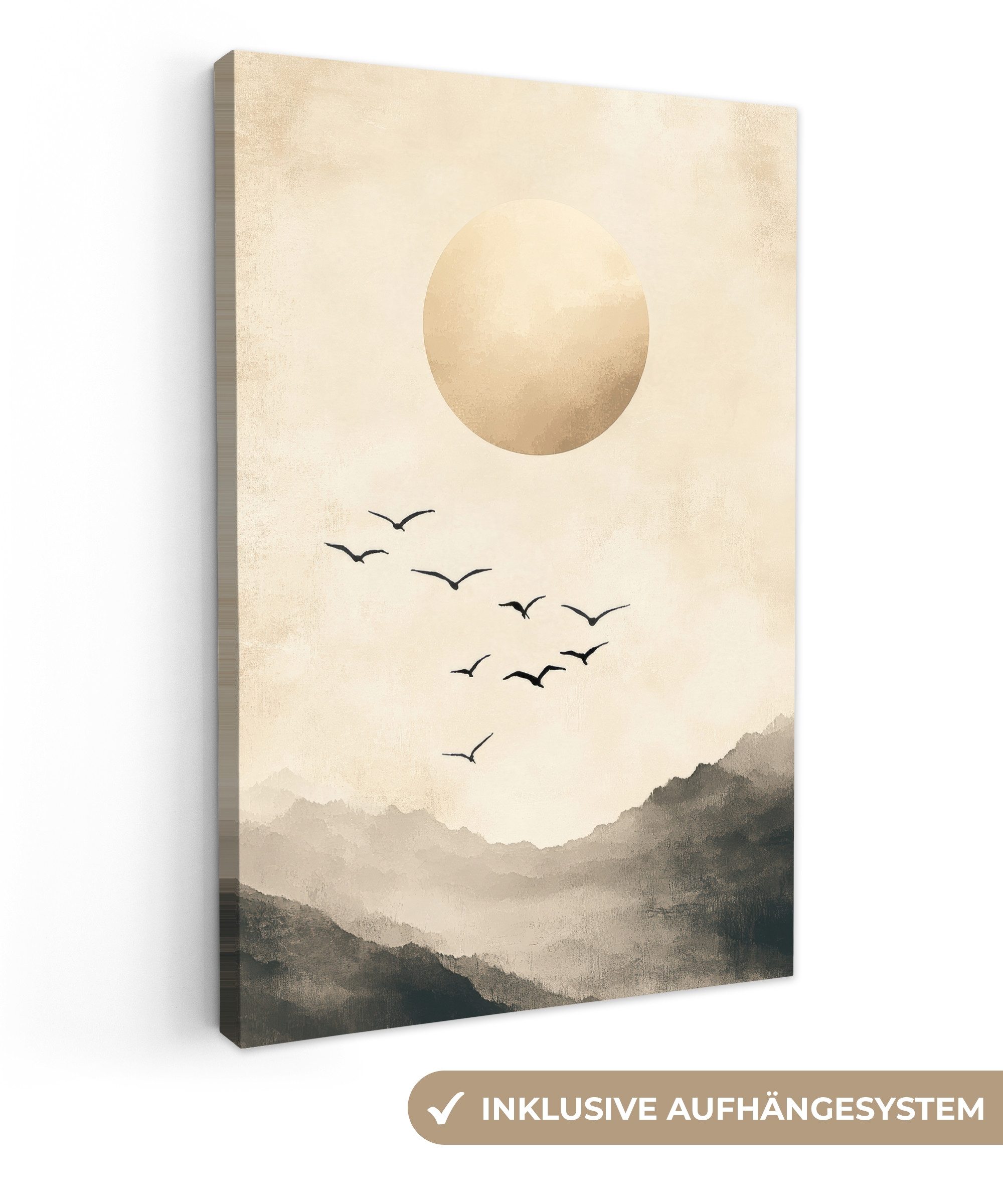 OneMillionCanvasses® Leinwandbild Landschaft - Japandi - Vogel, Fotodruck ( günstig online kaufen
