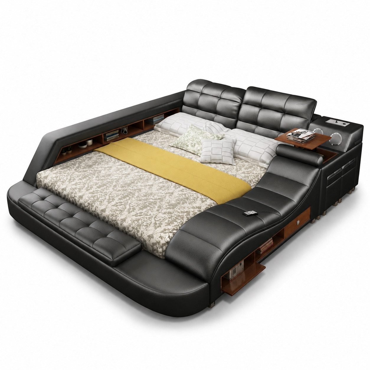 Xlmoebel Bett Luxus Multifunktionsbett Leder mit Massagefunktion & Regalen Sofort