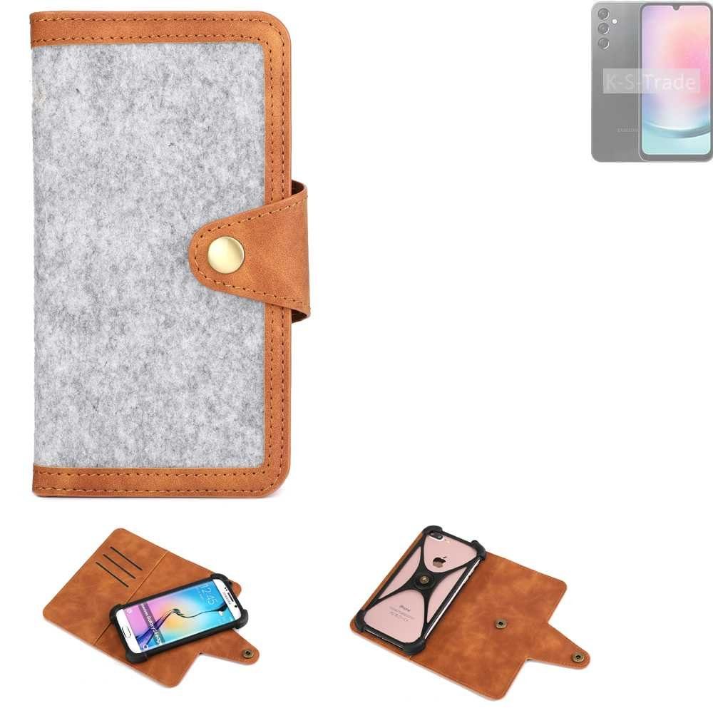 K-S-Trade Handyhülle für Samsung Galaxy A24 5G, Handyhülle Schutzhülle Filz-Hülle Kunst-Leder hellgrau braun