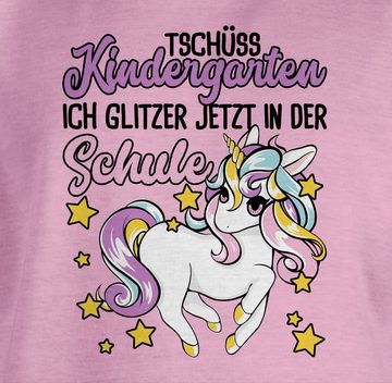 Shirtracer T-Shirt Tschüss Kindergarten Einhorn - Glitzer jetzt in der Schule Einschulung Mädchen
