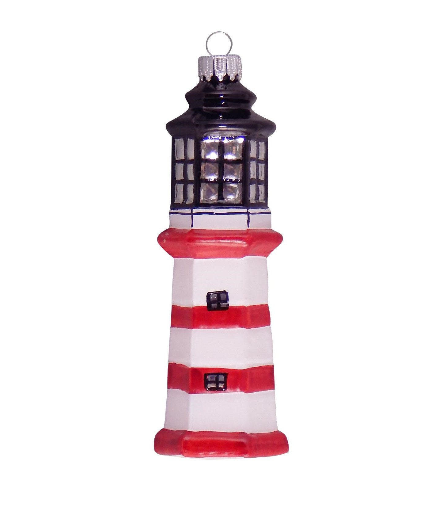 Krebs Glas Lauscha Christbaumschmuck Glasanhänger - Leuchtturm - ca. 11 cm - für Küsten-Flair, Perfekte Dekoration für Fans des Meeres und der Küsten
