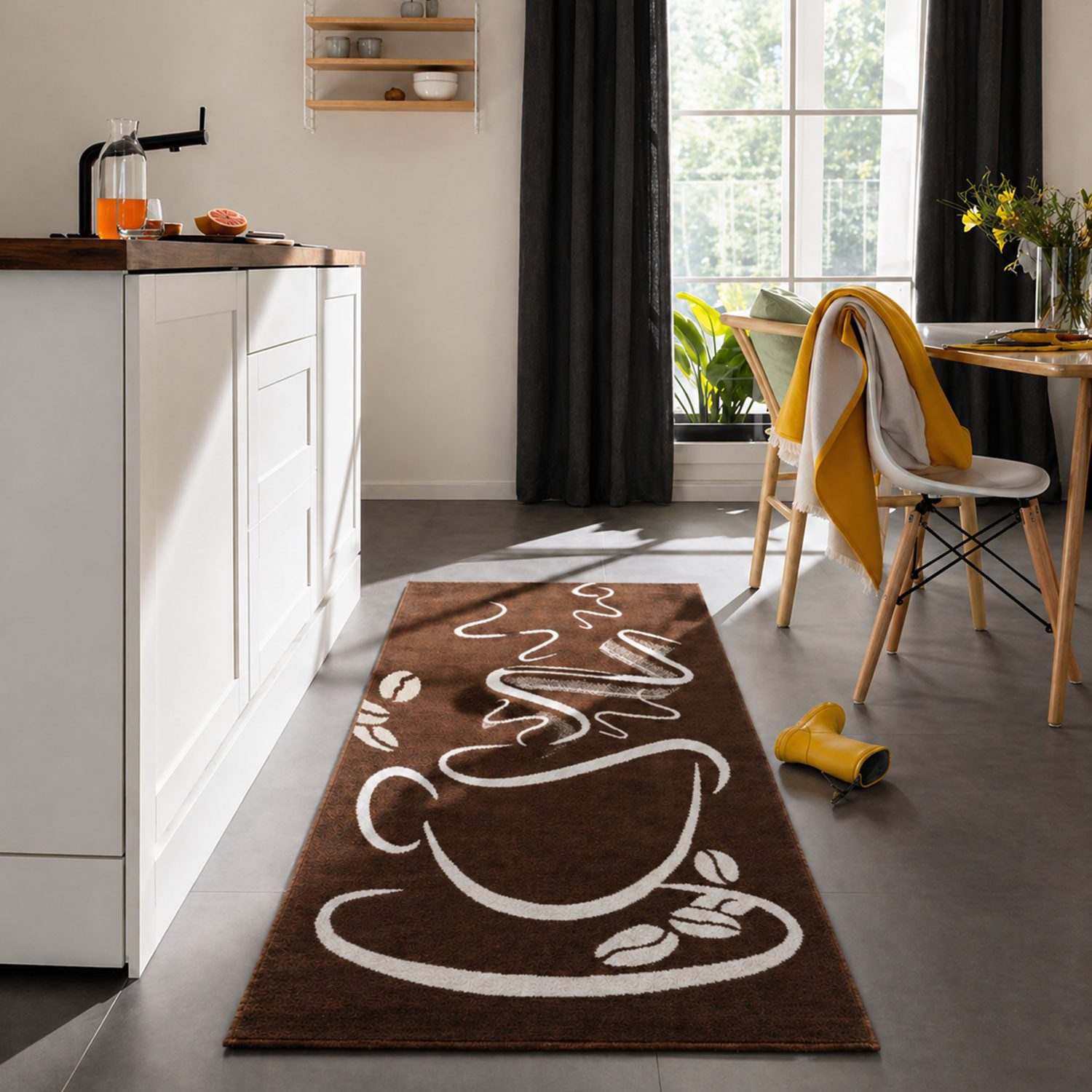 Vimoda Küchenläufer Kaffee Tasse Muster in Braun, Rechteckig, Höhe: 5 mm, Cappuccino,Kaffee, Tasse, Küche, Esszimmer, Flur