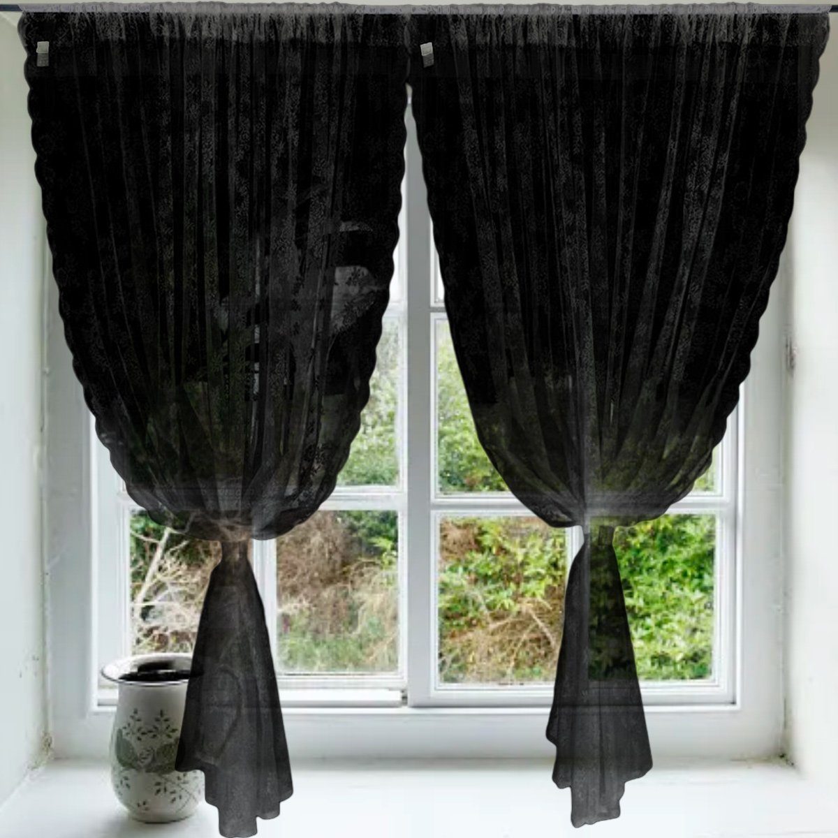 Tüll, transparent Juoungle schwarz Vorhang Blumenstickerei, Jahrgang-Spitzenvorhänge,