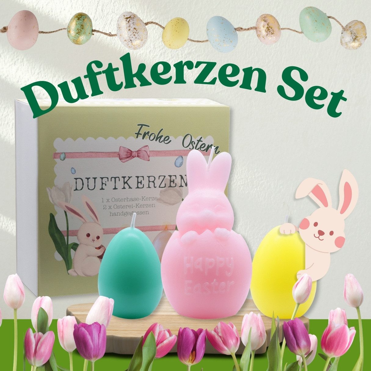 Lucadeau Osterhase Oster-Geschenke für Frauen - Osterhase & 2 Osterei Duftkerzen (Geschenkset zu Ostern, 3Duftkerzen mit 1 Osterhase & 2 Osterei), Geschenk zu Ostern, Ostergeschenk für Frauen, angenehme Düfte