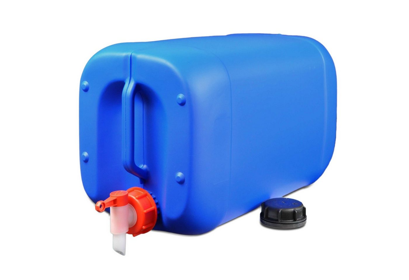 Plasteo Kanister 25 L Getränke- Wasserkanister mit 1 Hahn und 1 Schraubdeckel (DIN 61) (Sparset, Kanister und Auslaufhahn), Lebensmittelecht, für Gefahrgüter zugelassen (UN-Zulassung)