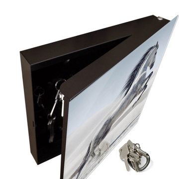 banjado Schlüsselkasten Glas Wildes Pferd (Stahl Gehäuse, mit 50 Haken), 30 x 30 x 5 cm