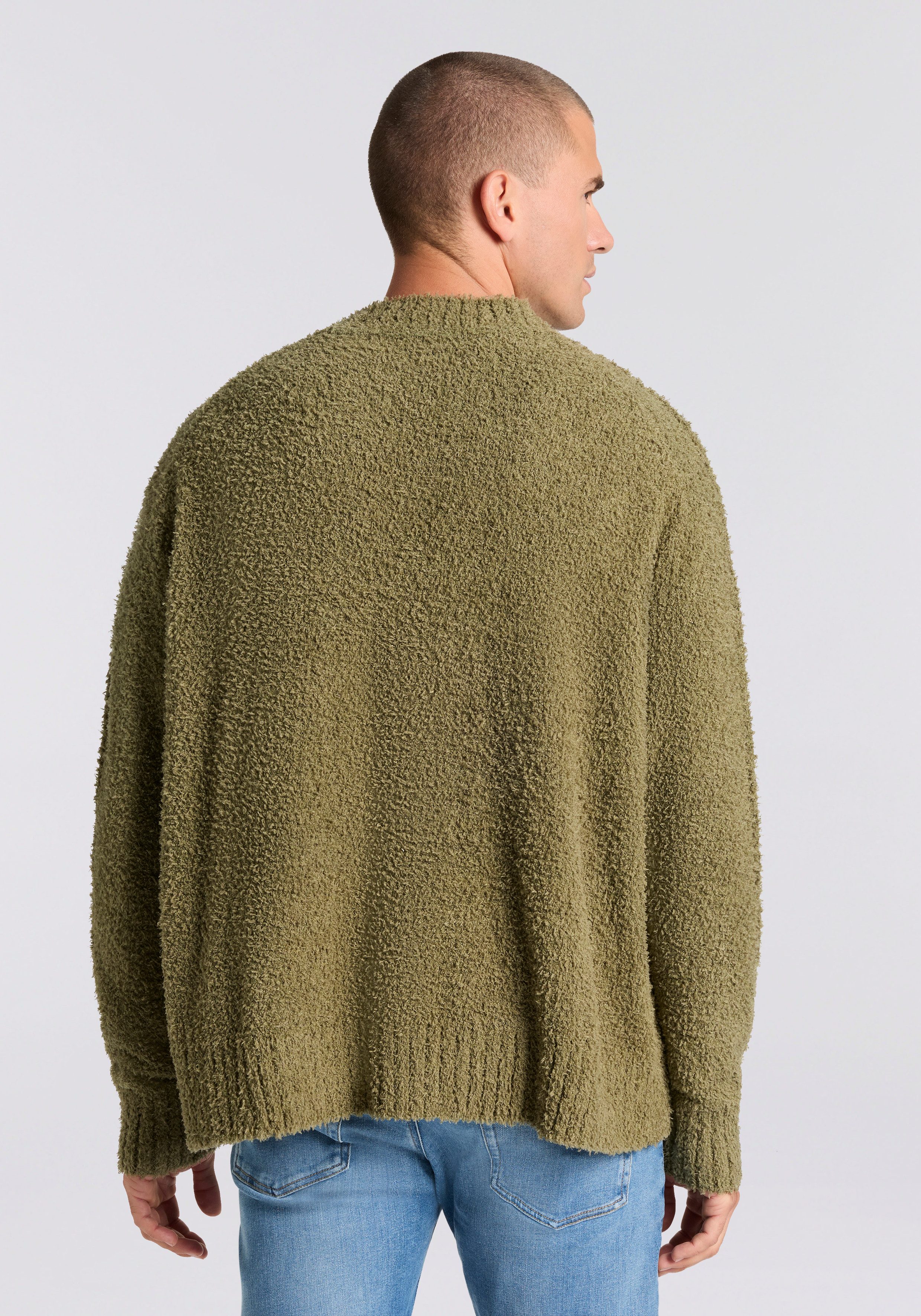 HUGO Blue Strickpullover Sanou Rundhalsausschnitt, relaxed fit, Bouclé-Strick