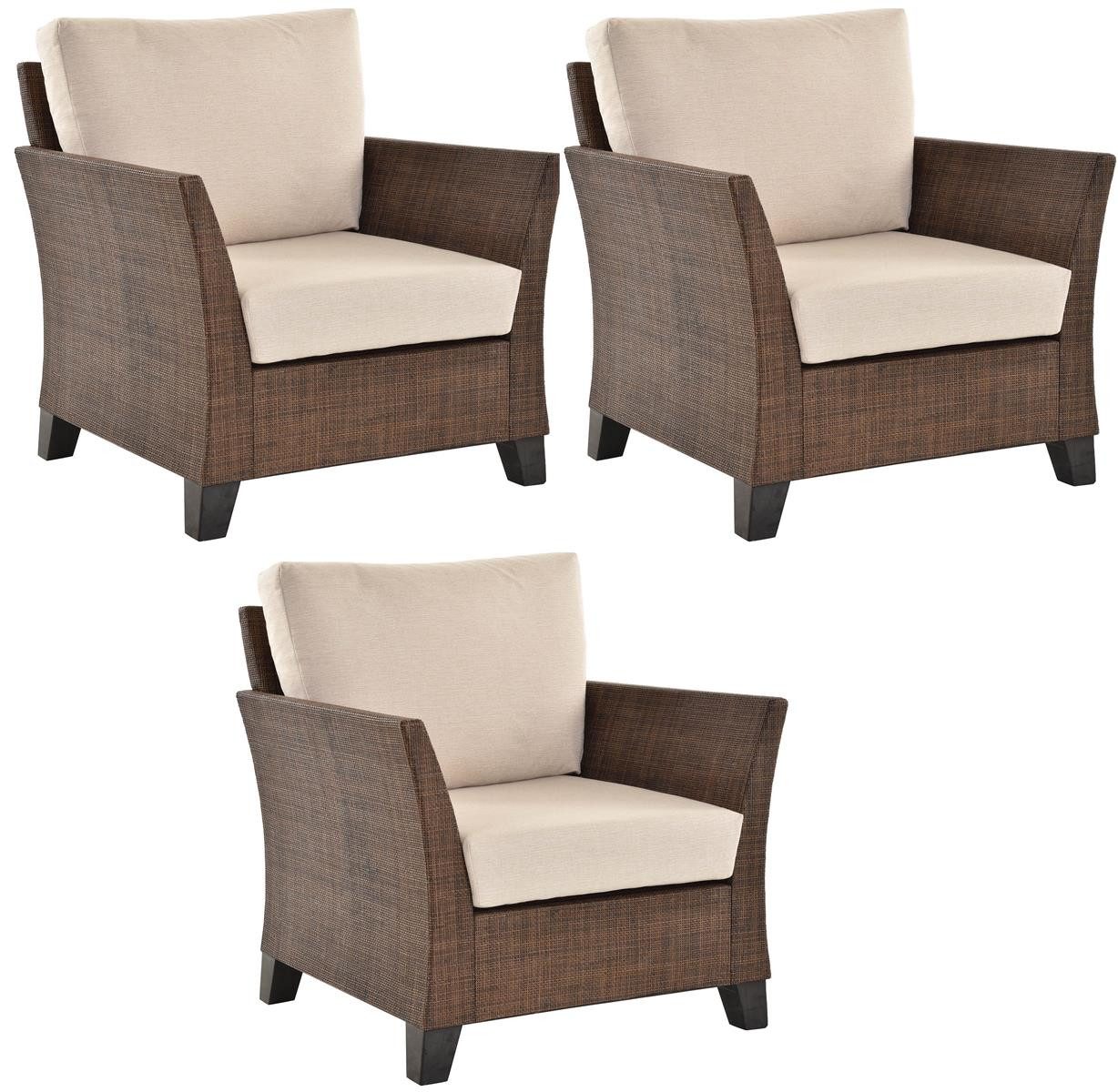 Krines Home Sitzgruppe Wintergarten Rattangarnitur Rattanset Garnitur Sitzgruppe (3-teilig), (3-tlg., 3x Sessel), Edles Rattan Wohnzimmerset Rattanmöbel Rattangruppe