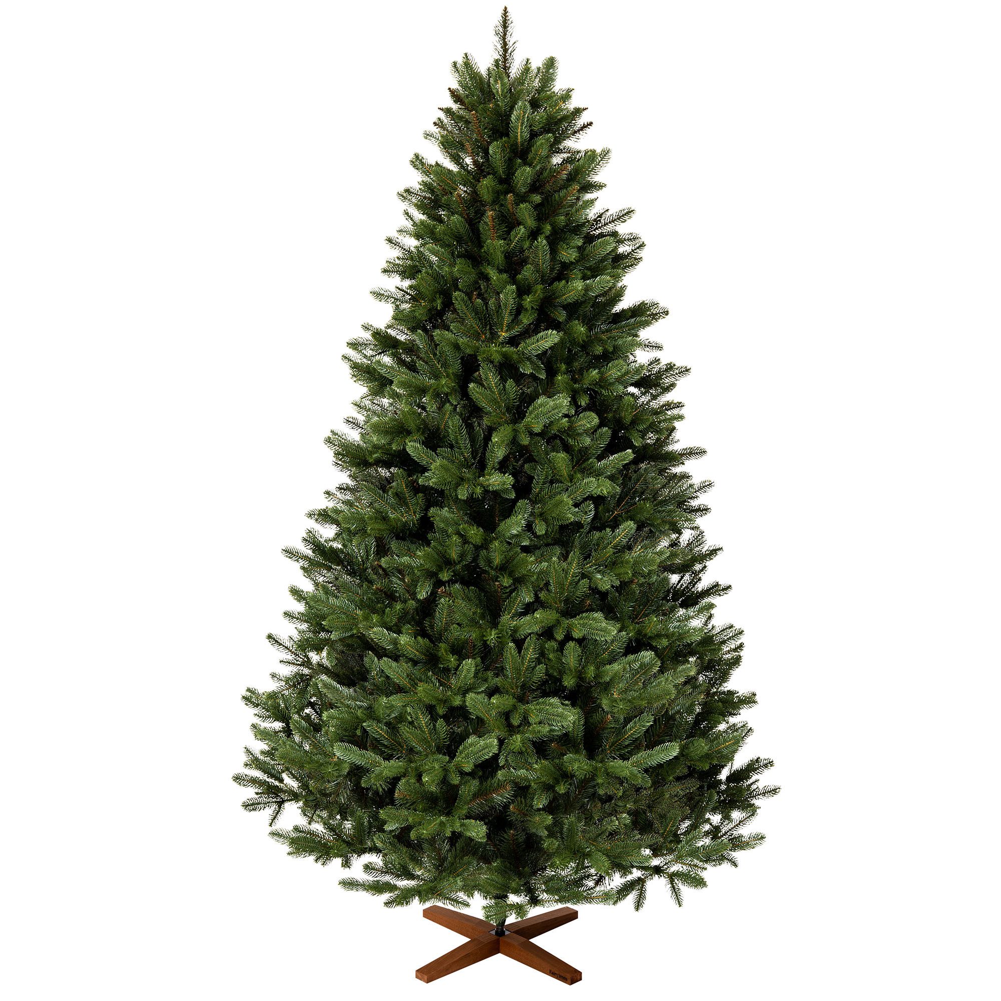 Fairytrees Künstlicher Weihnachtsbaum FT29, Nordmanntanne Premium, mit braunem Stamm und Echtholz Baumständer