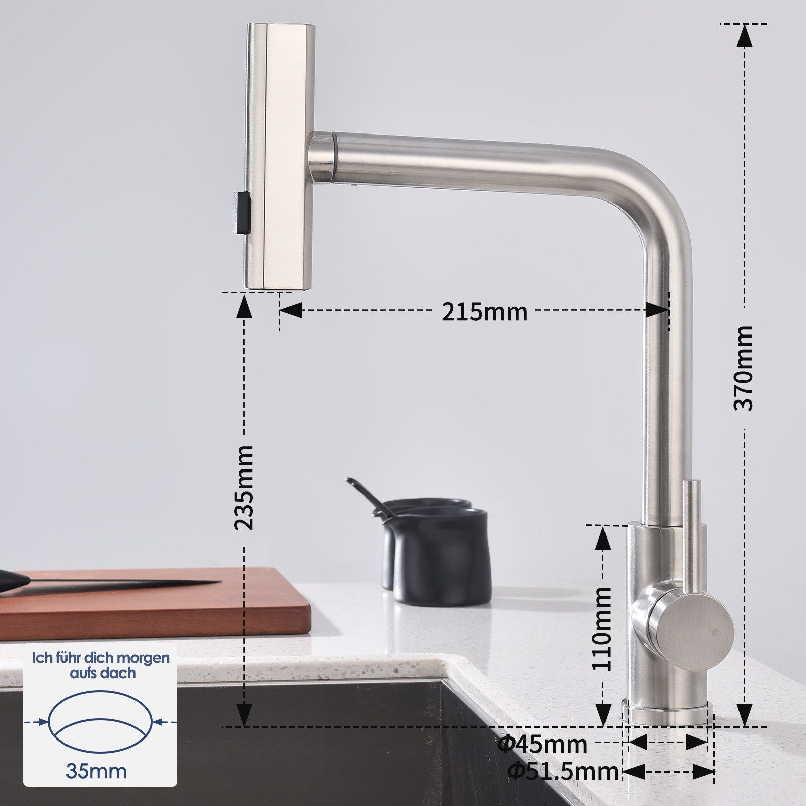 HOMELODY Küchenarmatur Ausziehbar 360°Schwenkbar Drei Sprühfunktionen Spültischarmatur Küche (Hochdruck-Einhand-Mischbatterie) mischbatterie ausziehbar Küchen-Einhandhahn,Gebürstet