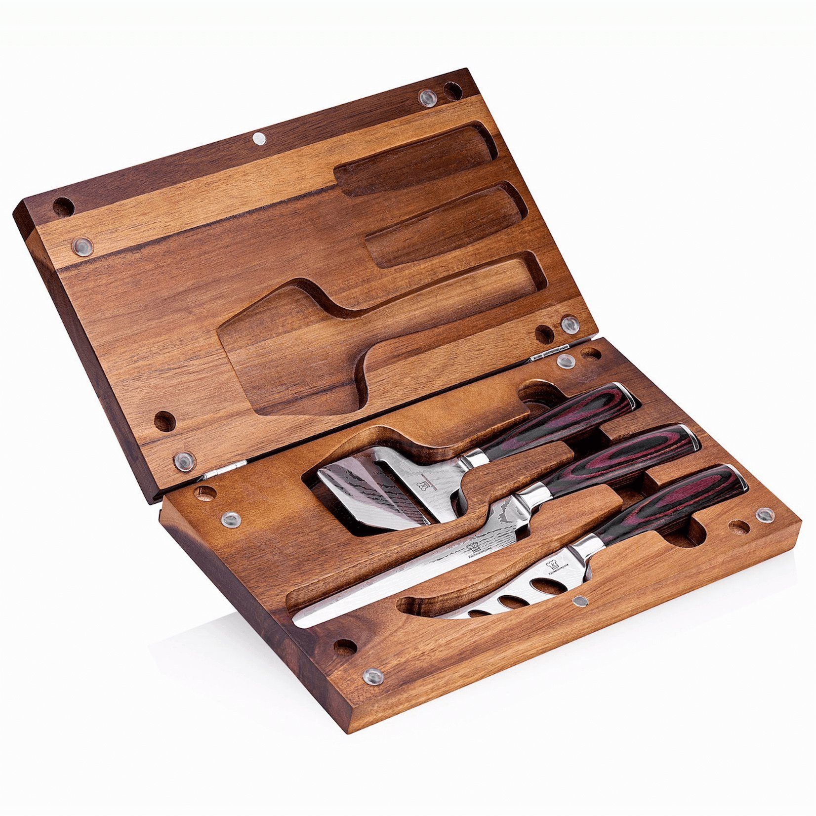 Küchenkompane Messer-Set Käse Messerset 3in1 - Messerset mit Messerbox und Servierbrett (4-tlg)