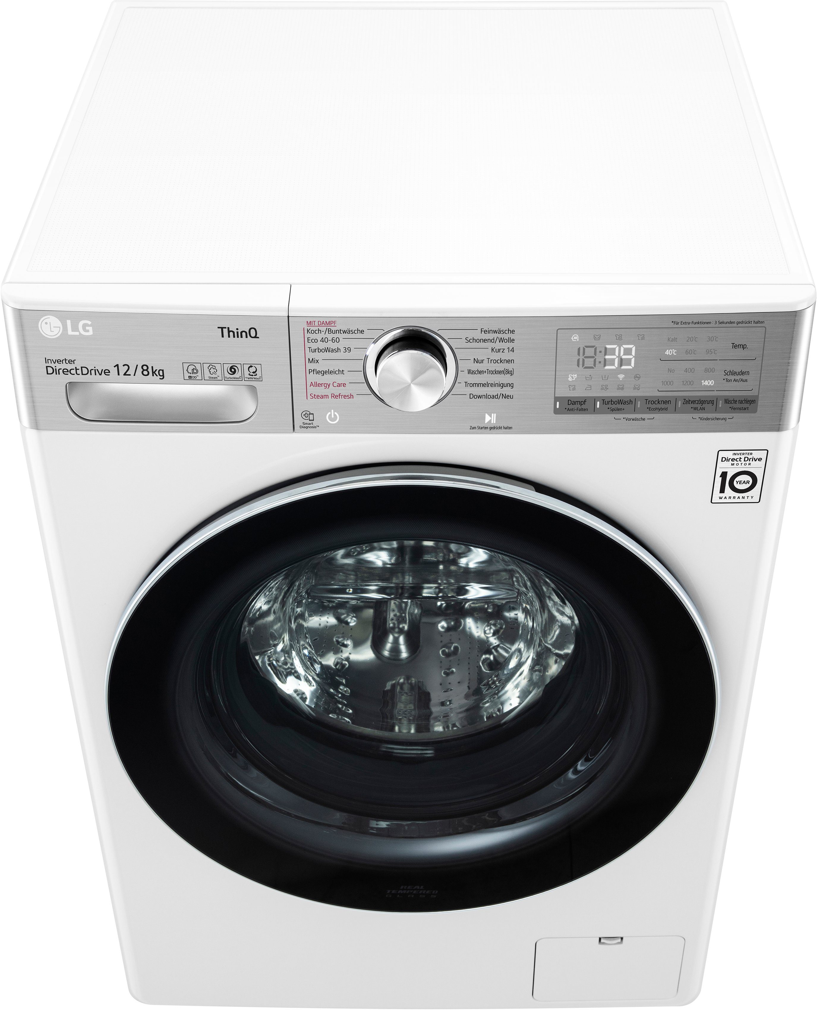 LG Waschtrockner kg, V9WD128H2, U/min, 8 nur - in kg, 12 TurboWash® Waschen Minuten 39 1400