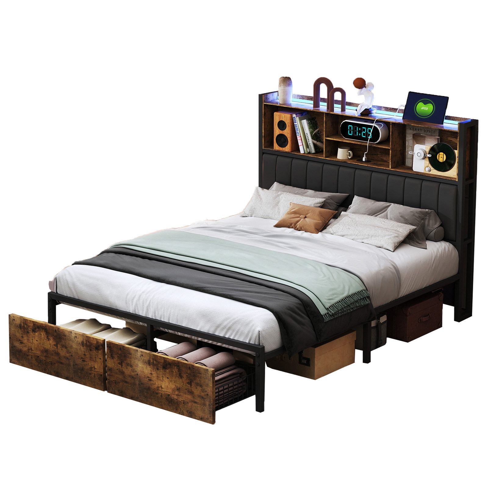 FUROKOY Polsterbett LED Metallbett Doppelbett mit günstig online kaufen