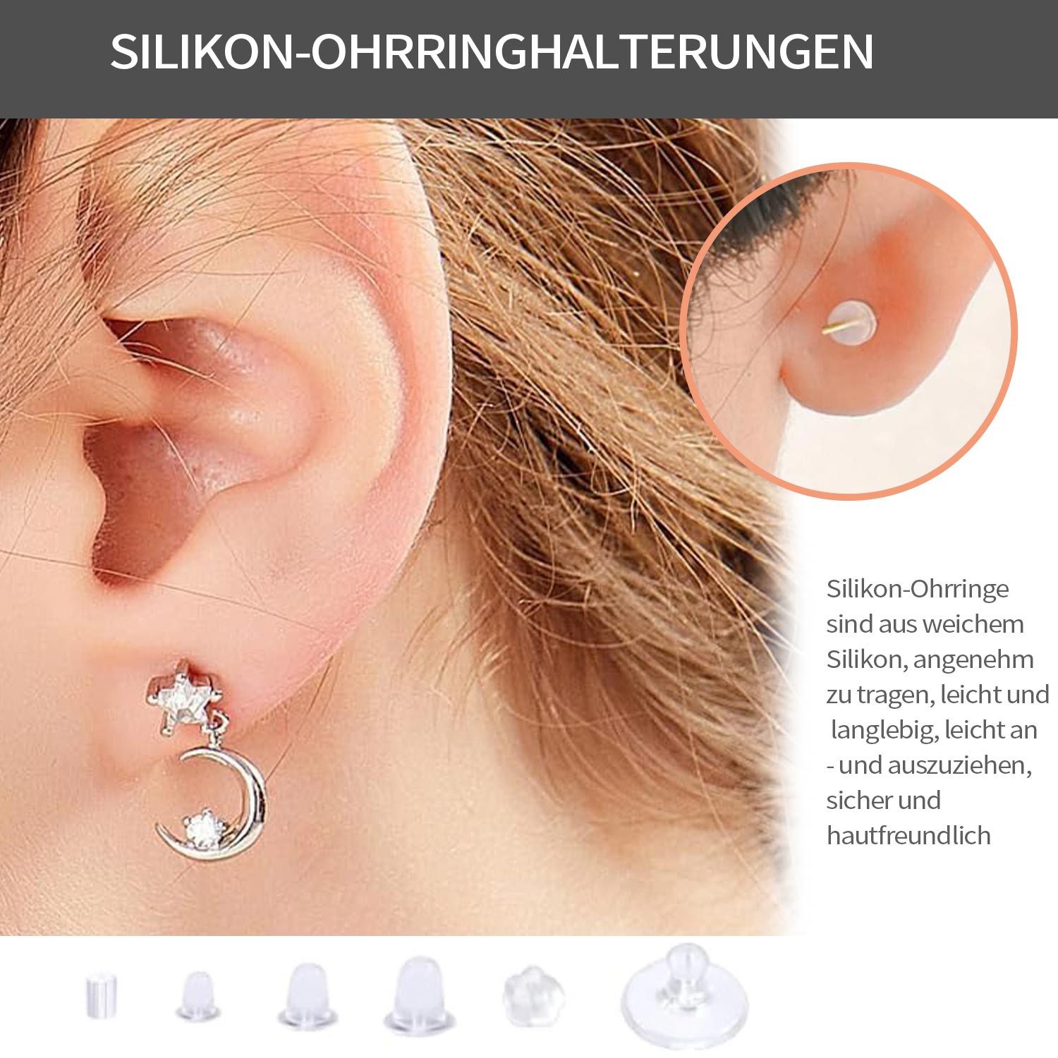 Refttenw Ohrstecker-Verschluss Ohrstecker-Set aus Silikon, antiallergen (set)