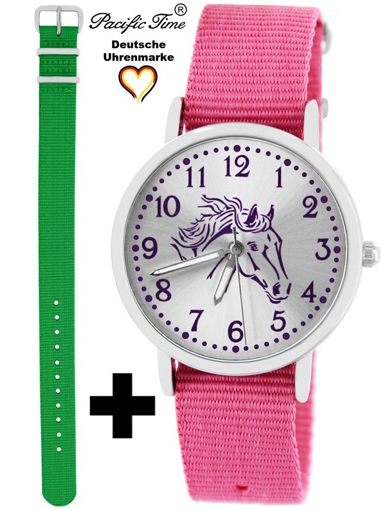 Pacific Time Quarzuhr Kinder Wechselarmband, Pferd Set rosa Match Design Versand Mix Gratis violett grün Armbanduhr und und 