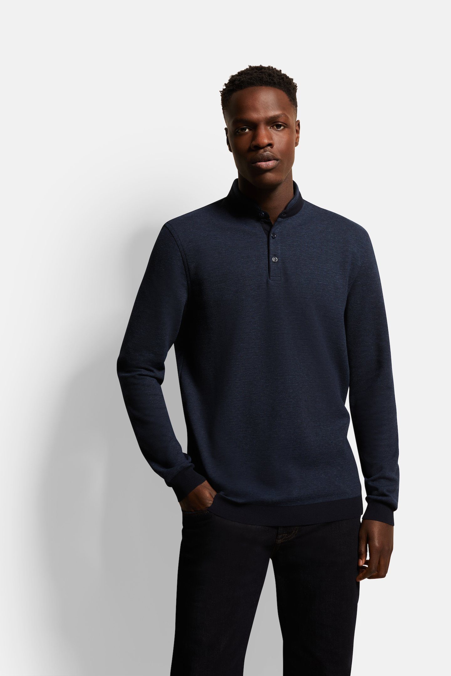 Stehkragen bugatti Langarm-Poloshirt mit marine