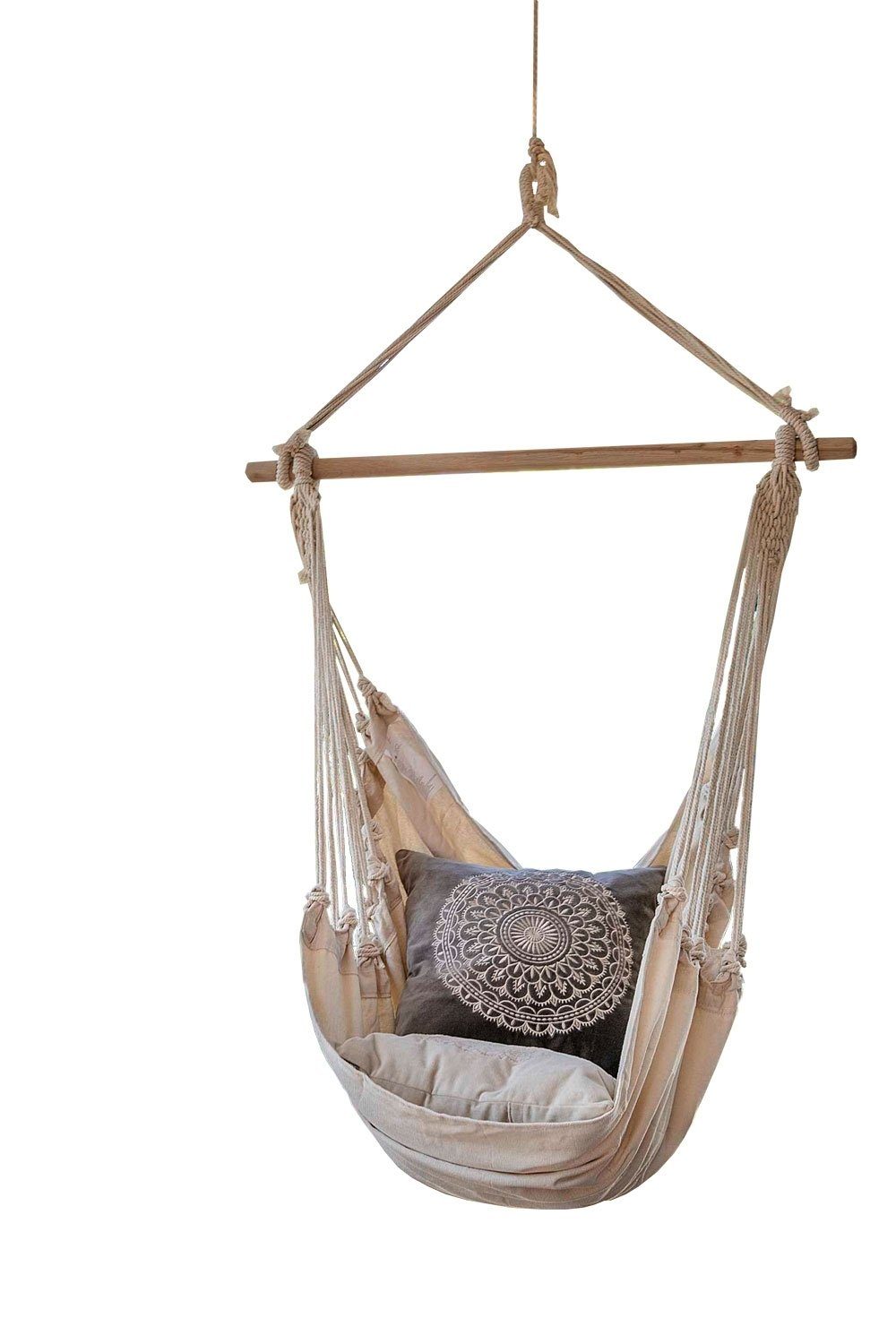 Hängestuhl Hängesessel MARTENS, Beige, Baumwolle, Holzleiste, (1 St), 100 x 130 cm, bis 120 kg belastbar, ohne Befestigung