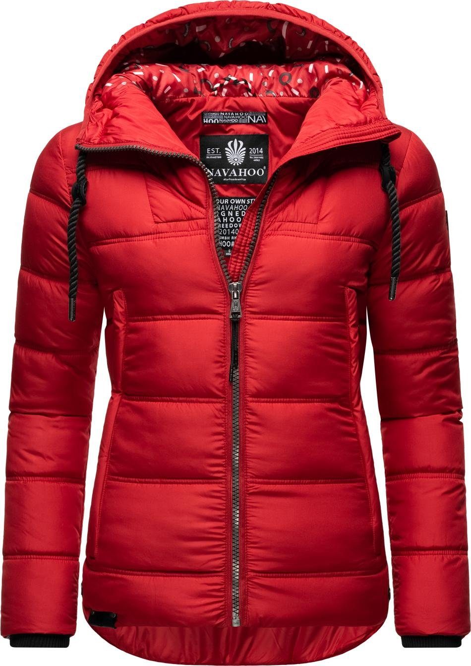 Navahoo Steppjacke Renesmee warm Winterjacke Kapuze mit gesteppte rot