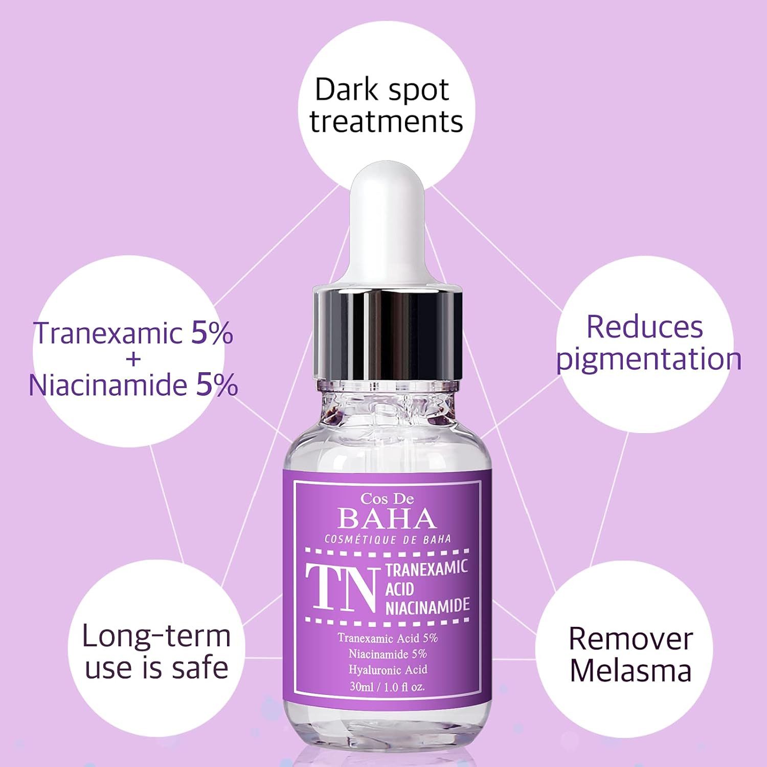 Cos de BAHA Gesichtsserum Tranexamic Acid 5% Niacinamide 5% Serum 30 ml – Korean K-Beauty Serum Tranexamic Acid 5%, Niacinamide 5%, Hyaluron, Allantoin – Power-, Duo Tranexamsäure 5% und Niacinamide 5% für einen sichtbar