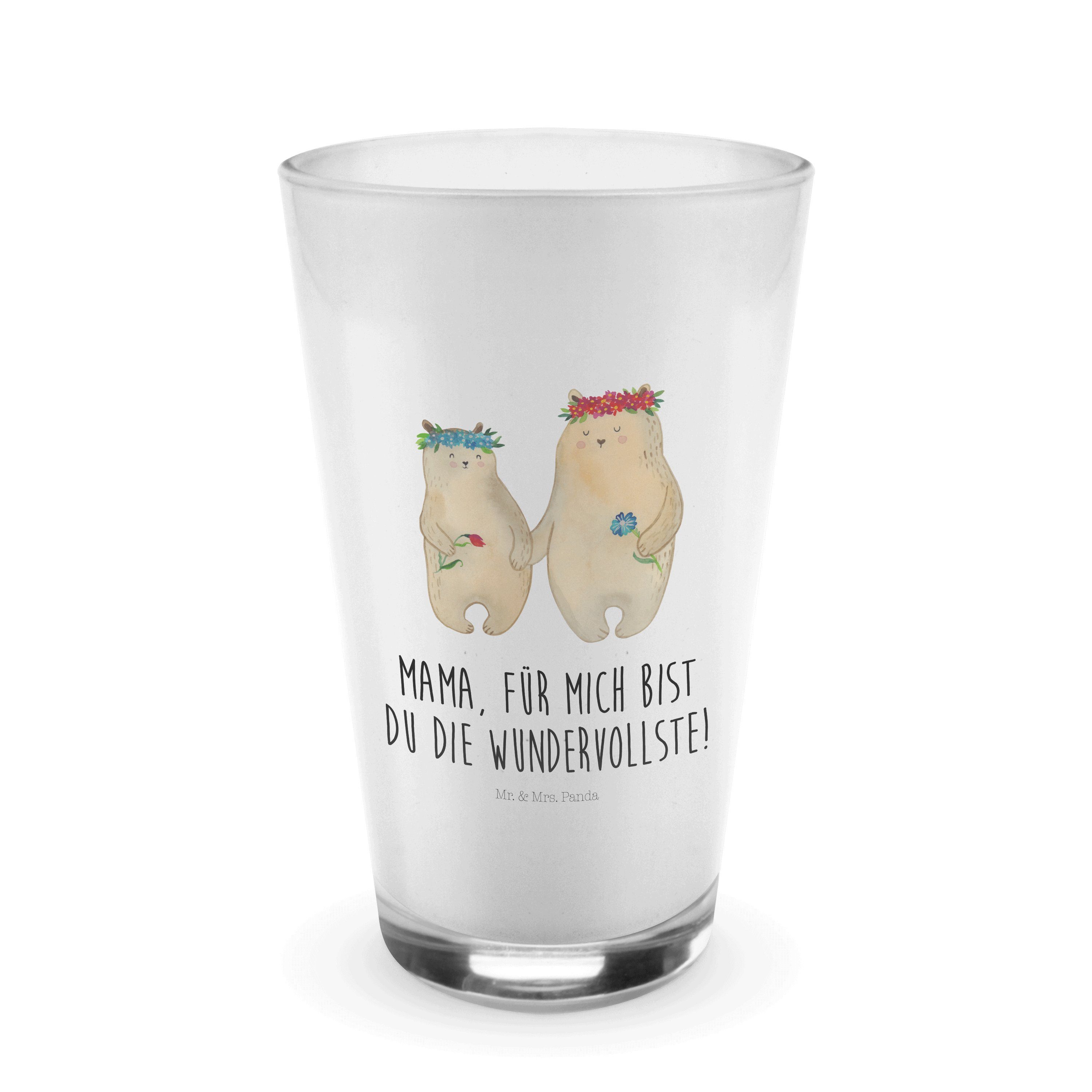 Mr. & Mrs. Panda Glas Bären mit Blumenkranz - Transparent - Geschenk, beste Freundin, Glas, Premium Glas