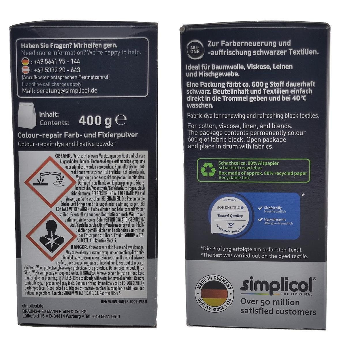 HEITMANN Textilfarbe Textilfarbe Schwarz 400g für Kleidung Farberneuerung, Textilfarbe Farbauffrischung Textilfärbemittel Farbmischung