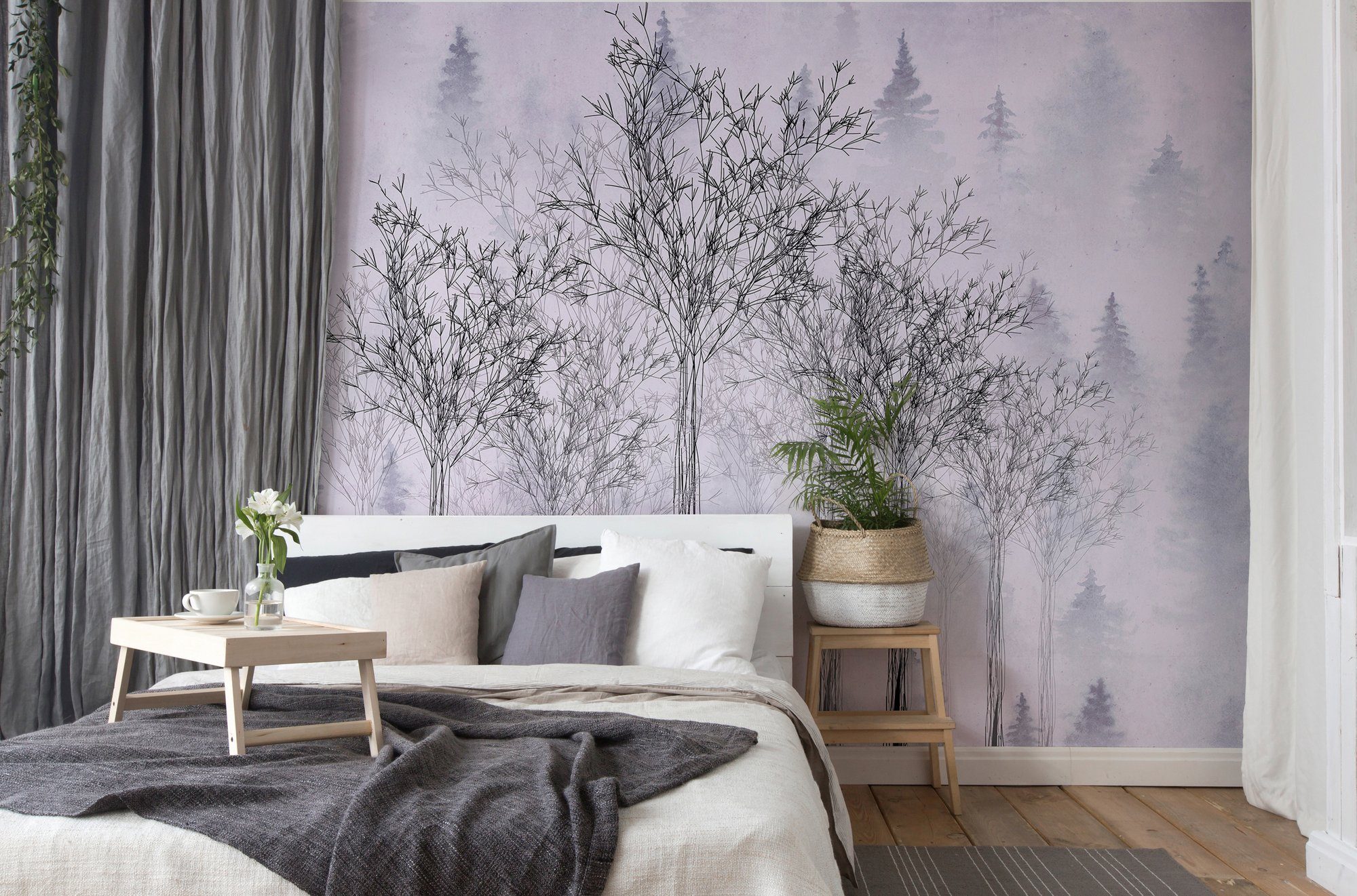 Architects Paper Fototapete Atelier 47 Trees Artwork 2, glatt, Wald, (4 St), Vlies, Wand, Schräge, Decke