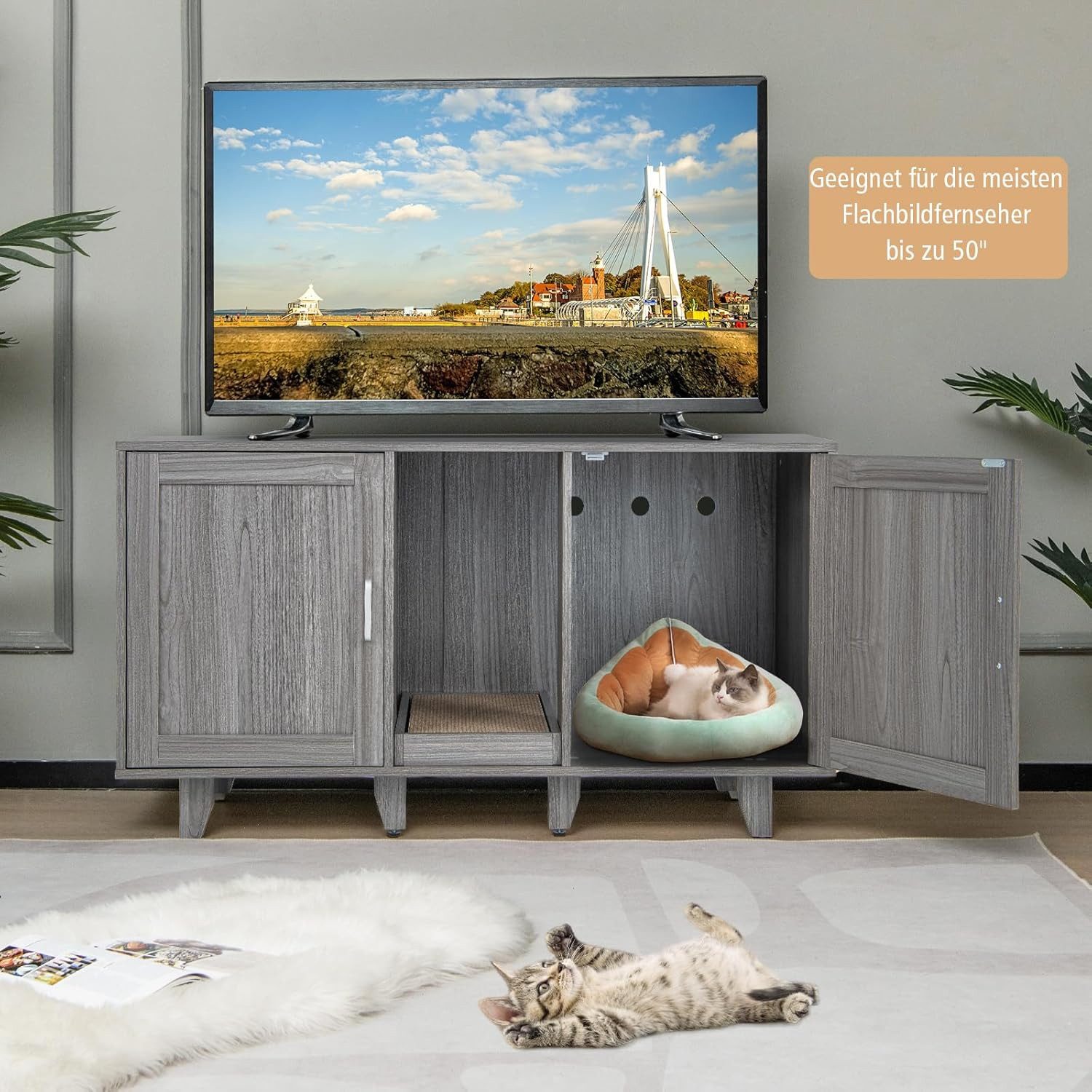 KOMFOTTEU Tierhaus 3 in 1 Katzenschrank, günstig online kaufen