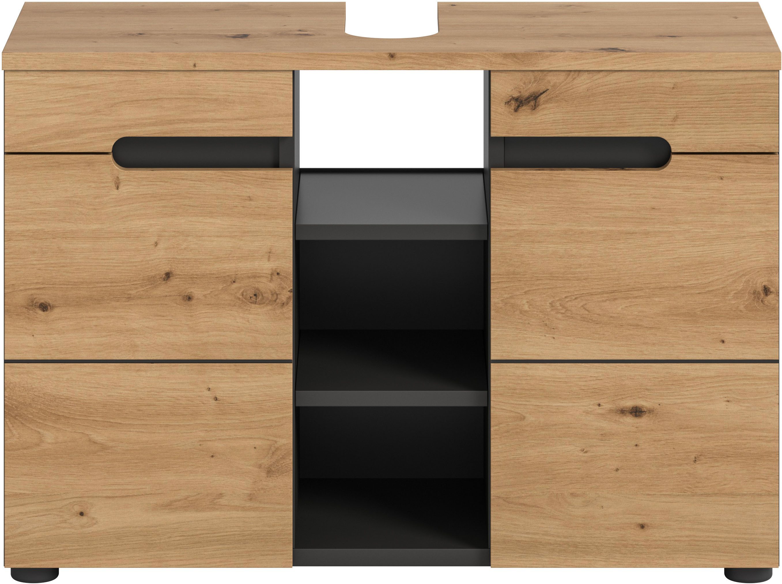 welltime Waschbeckenunterschrank REHAT, Breite 63 cm, 2 Türen, Einlegeboden, mit Siphonausschnitt Soft-Close-Funktion, eingefasste Griffaussparung in der Front