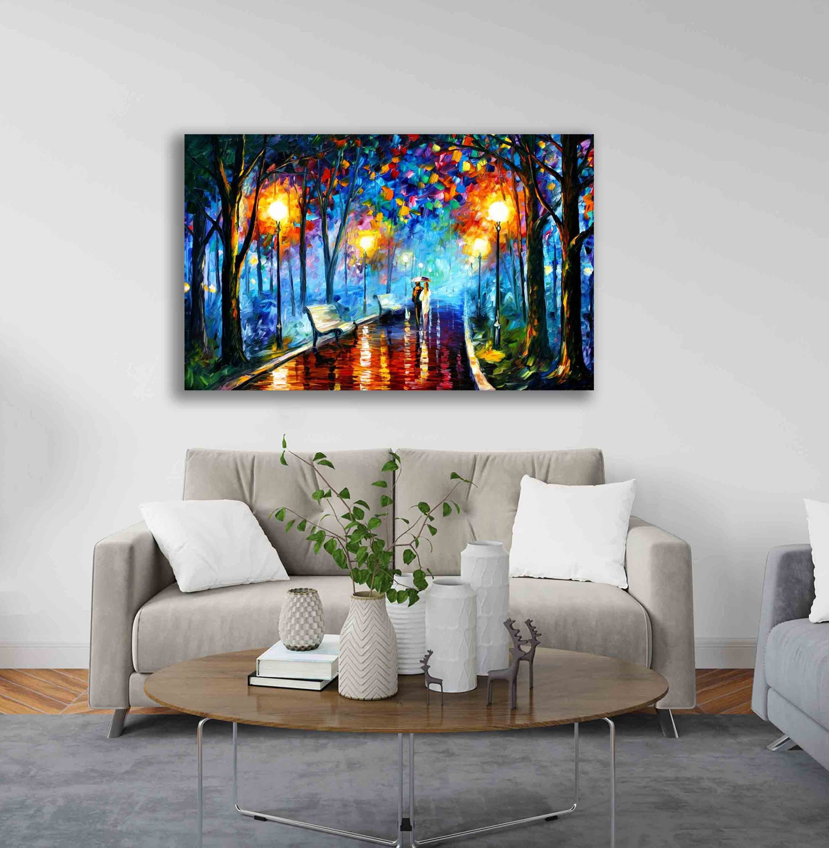 Leinwando Gemälde Gemälde / Acryl Park - Pointilismus Kunst / Wandbild zum günstig online kaufen